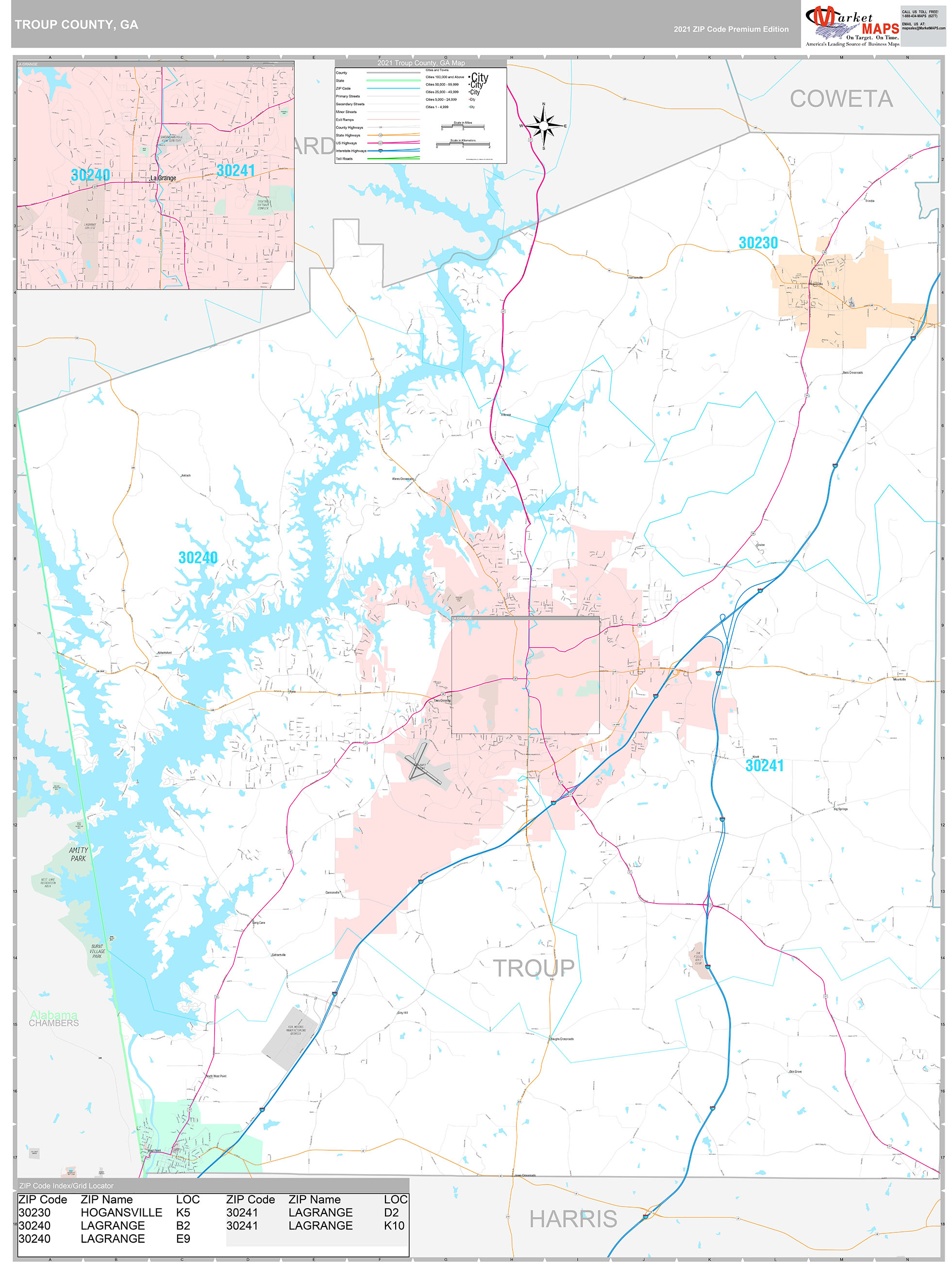 Troup County, GA Wall Map Premium Style by MarketMAPS MapSales