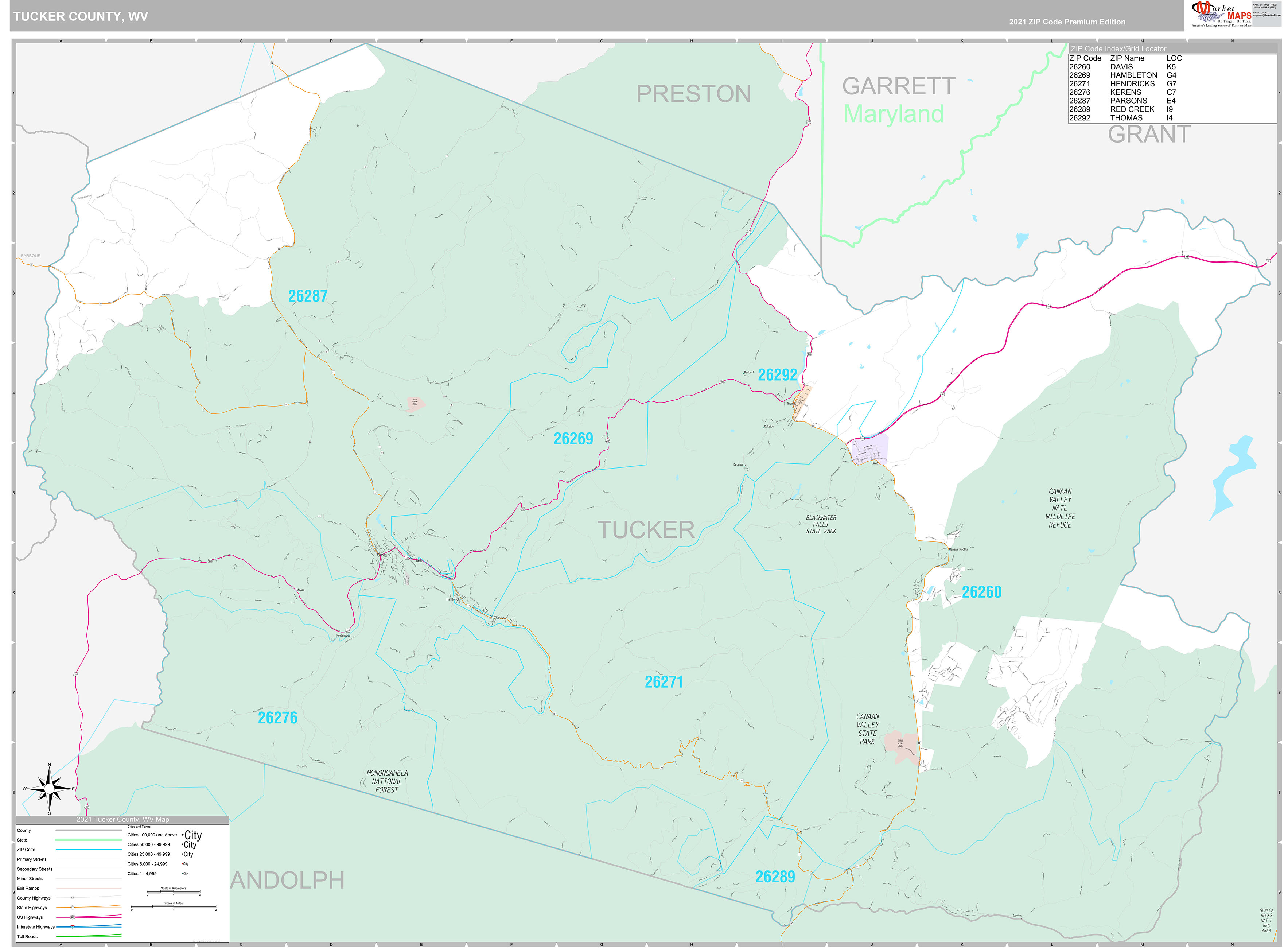 Tucker County, WV Wall Map Premium Style by MarketMAPS