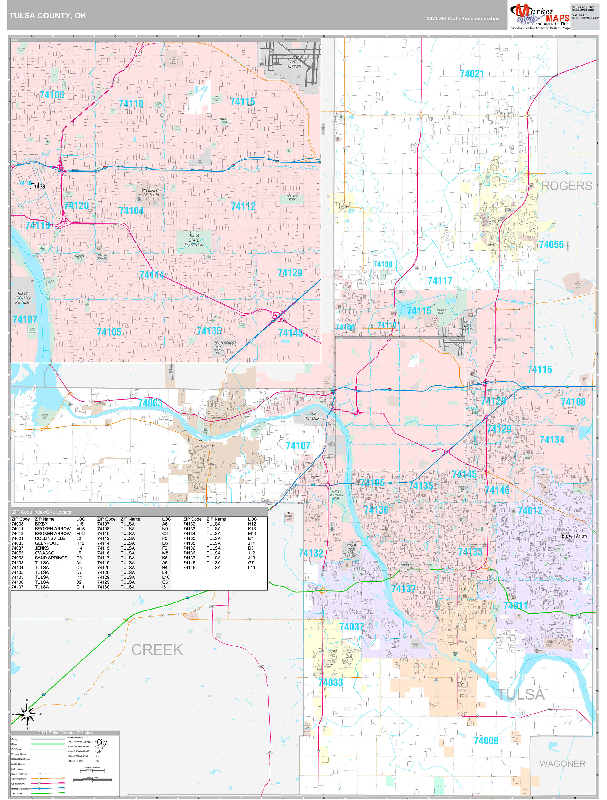 Tulsa County Ok Wall Map Premium Style By Marketmaps 2405