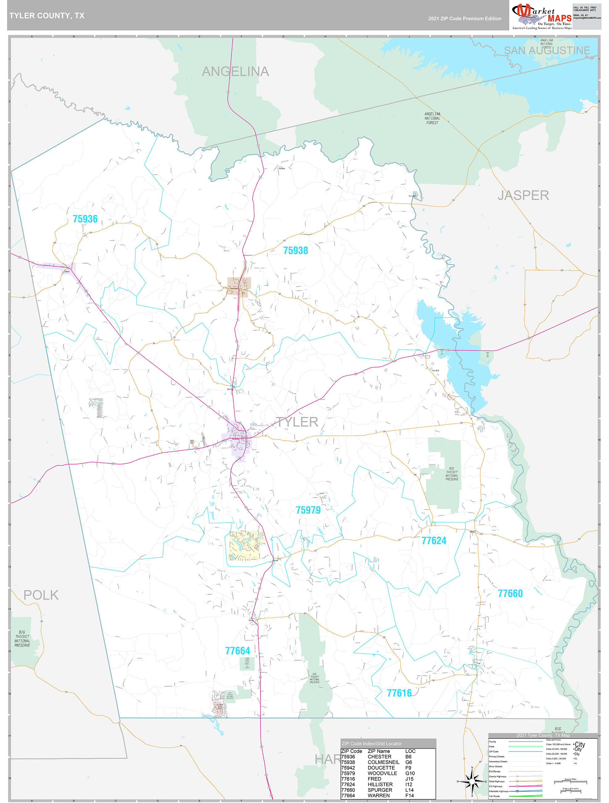 Tyler County, TX Wall Map Premium Style by MarketMAPS