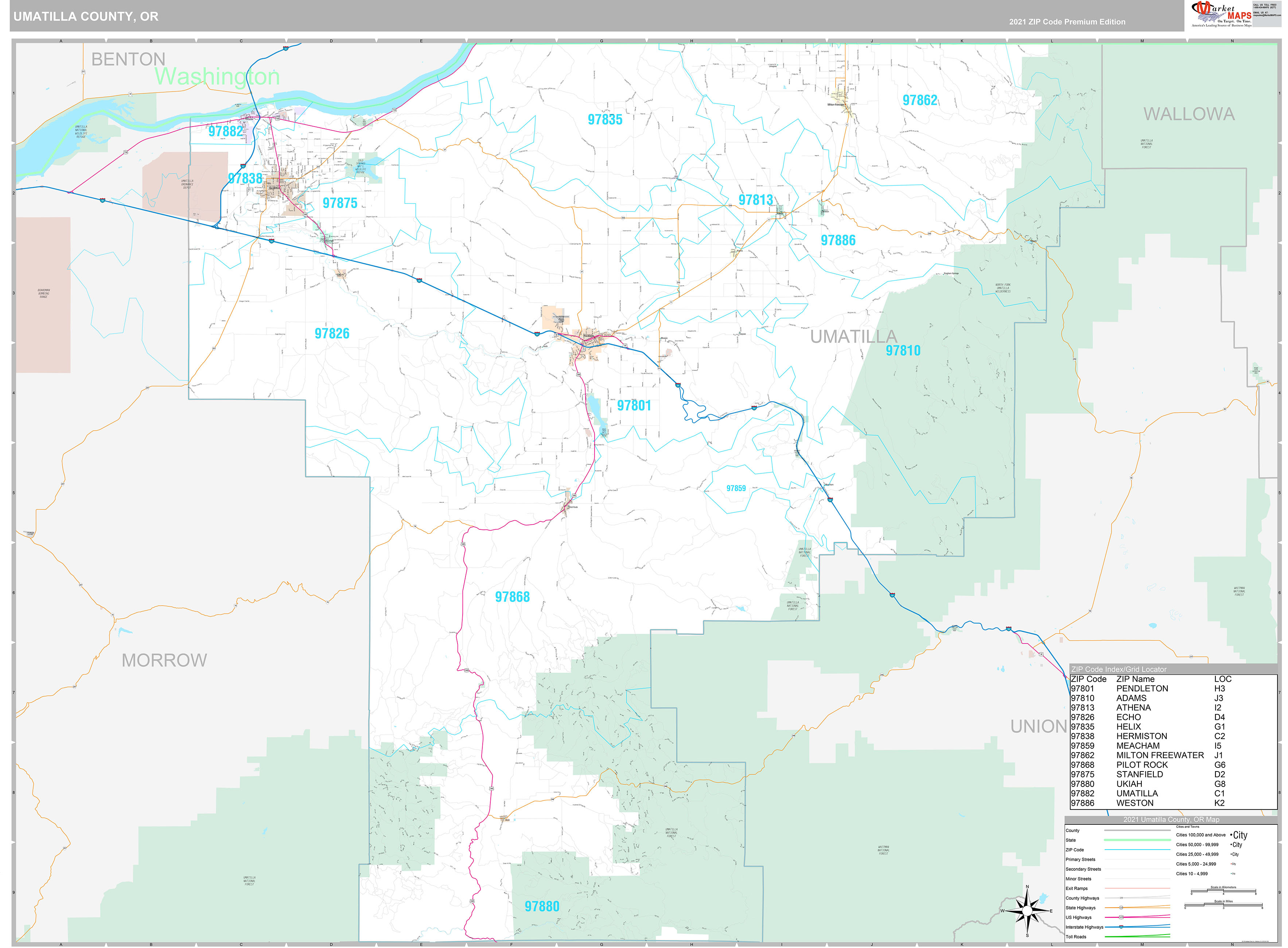 Umatilla County OR Wall Map Premium Style by MarketMAPS MapSales com