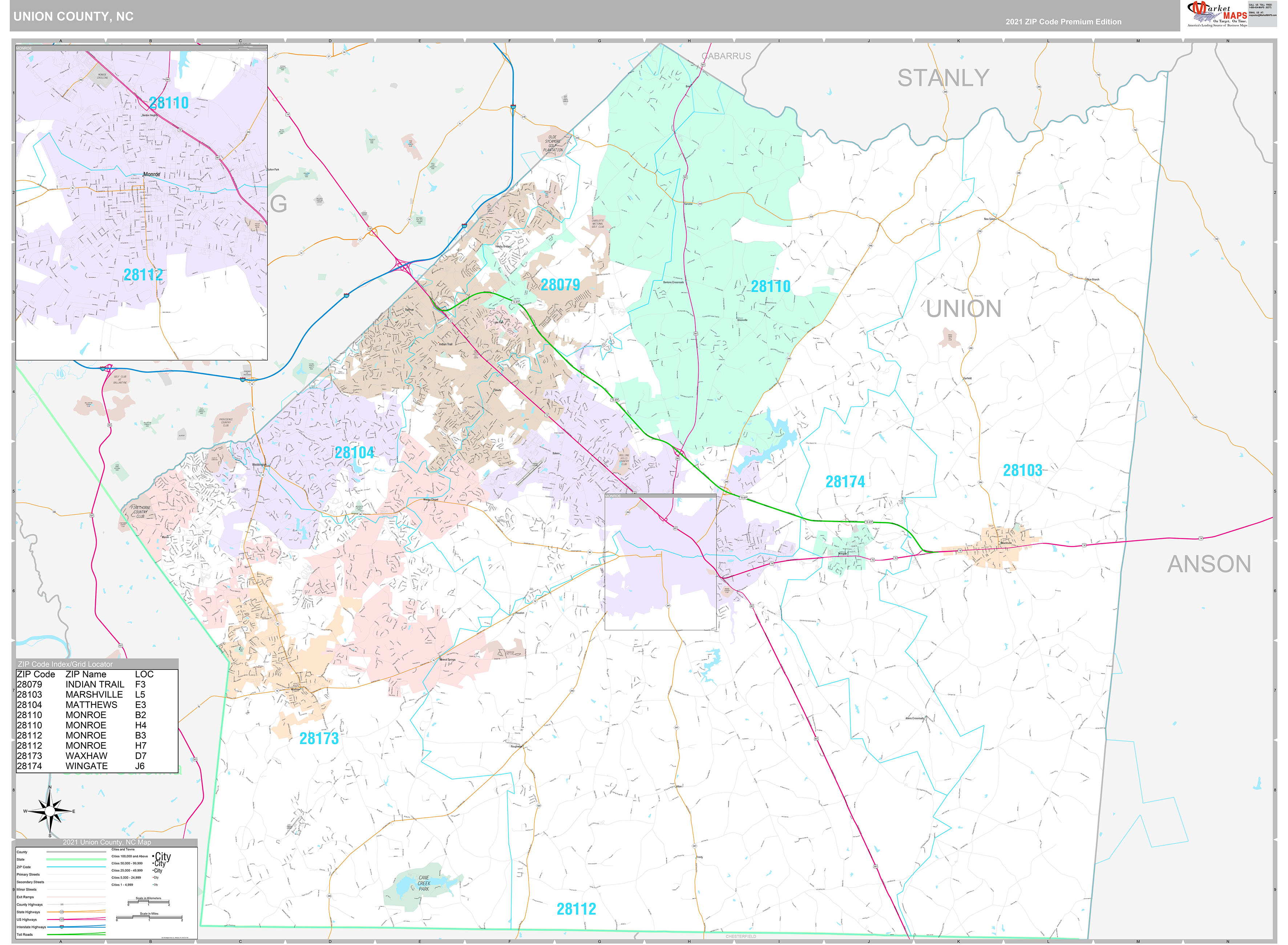 Union County NC Wall Map Premium Style by MarketMAPS MapSales