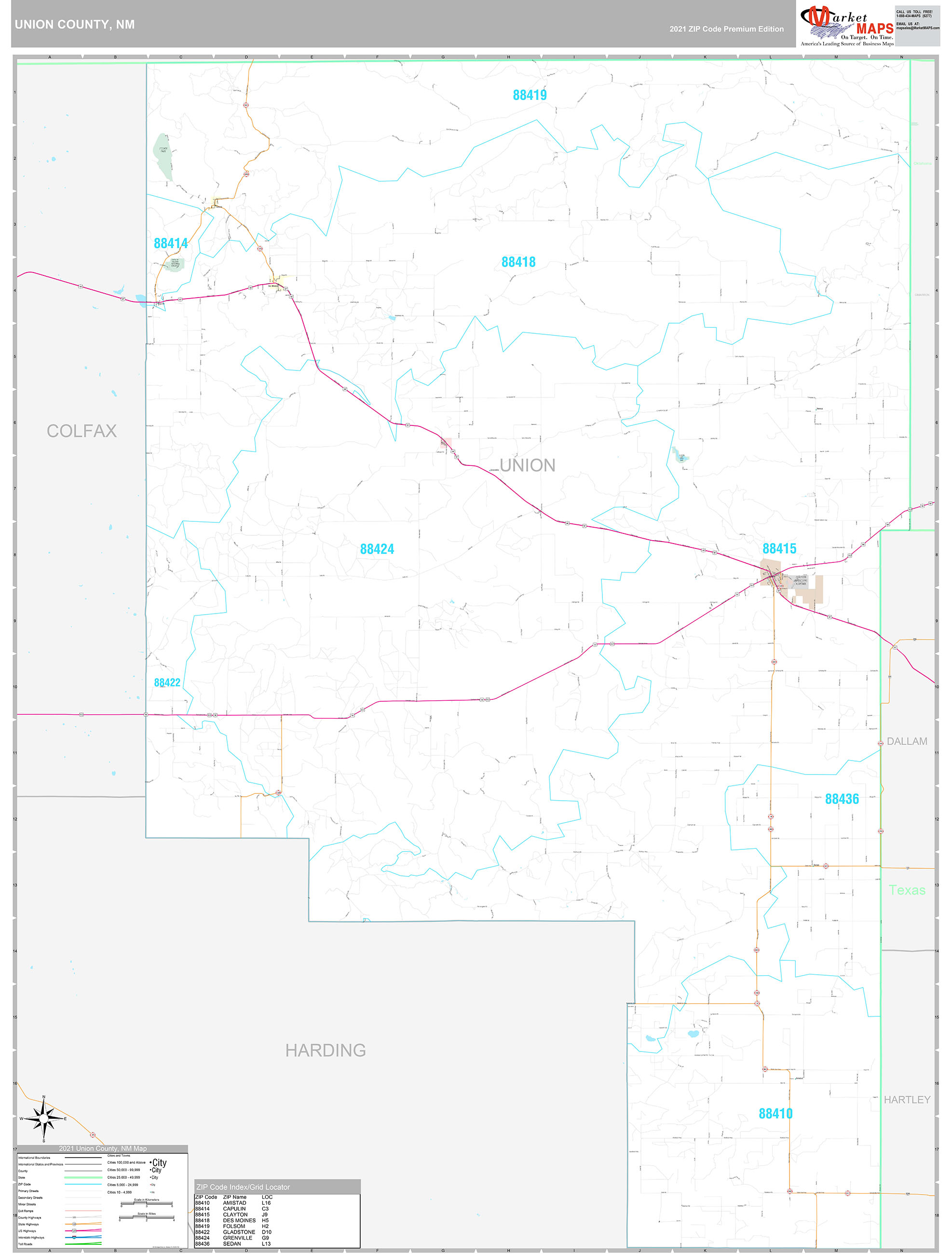 Union County, NM Wall Map Premium Style by MarketMAPS