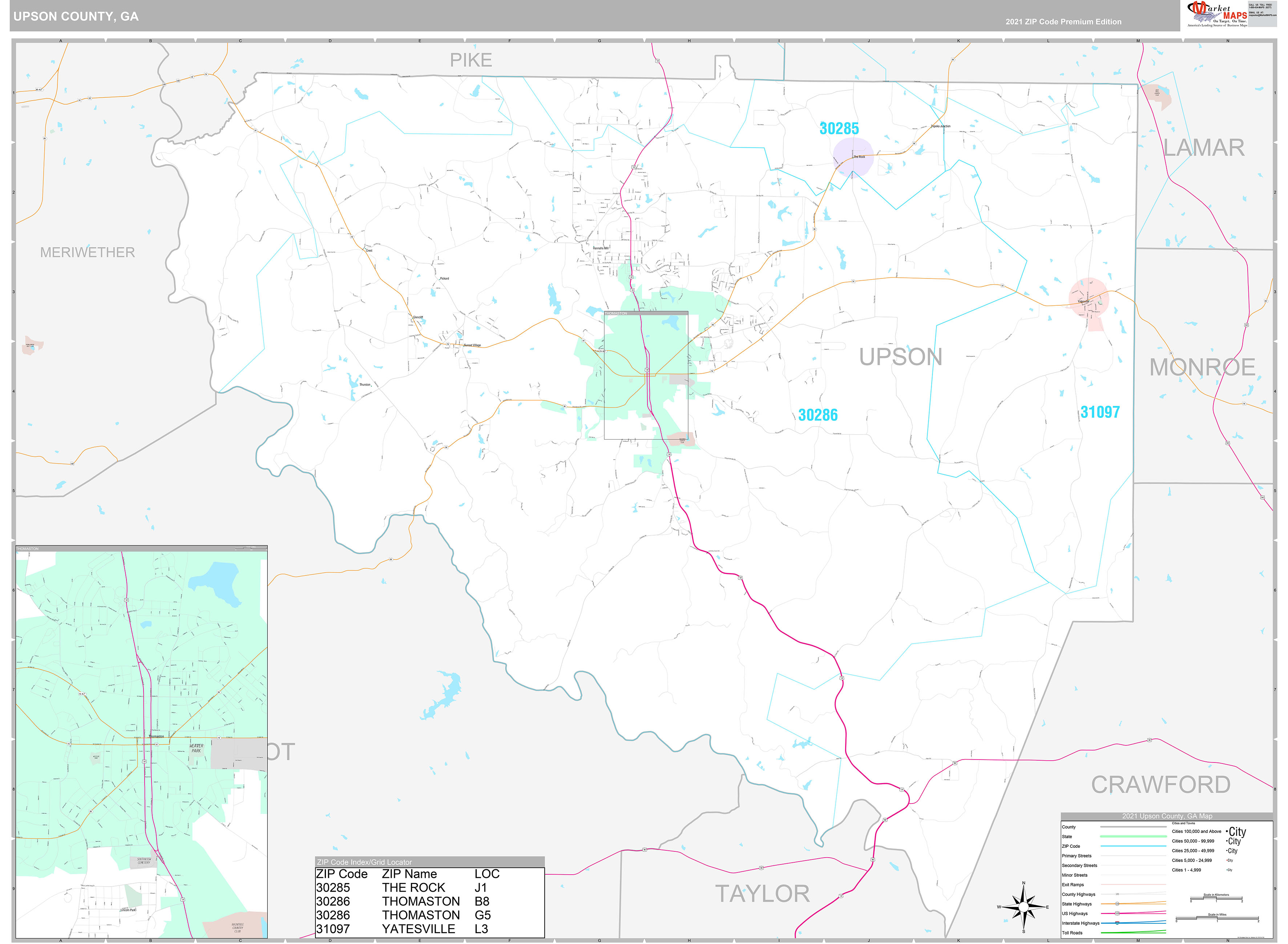 Upson County, GA Wall Map Premium Style by MarketMAPS MapSales