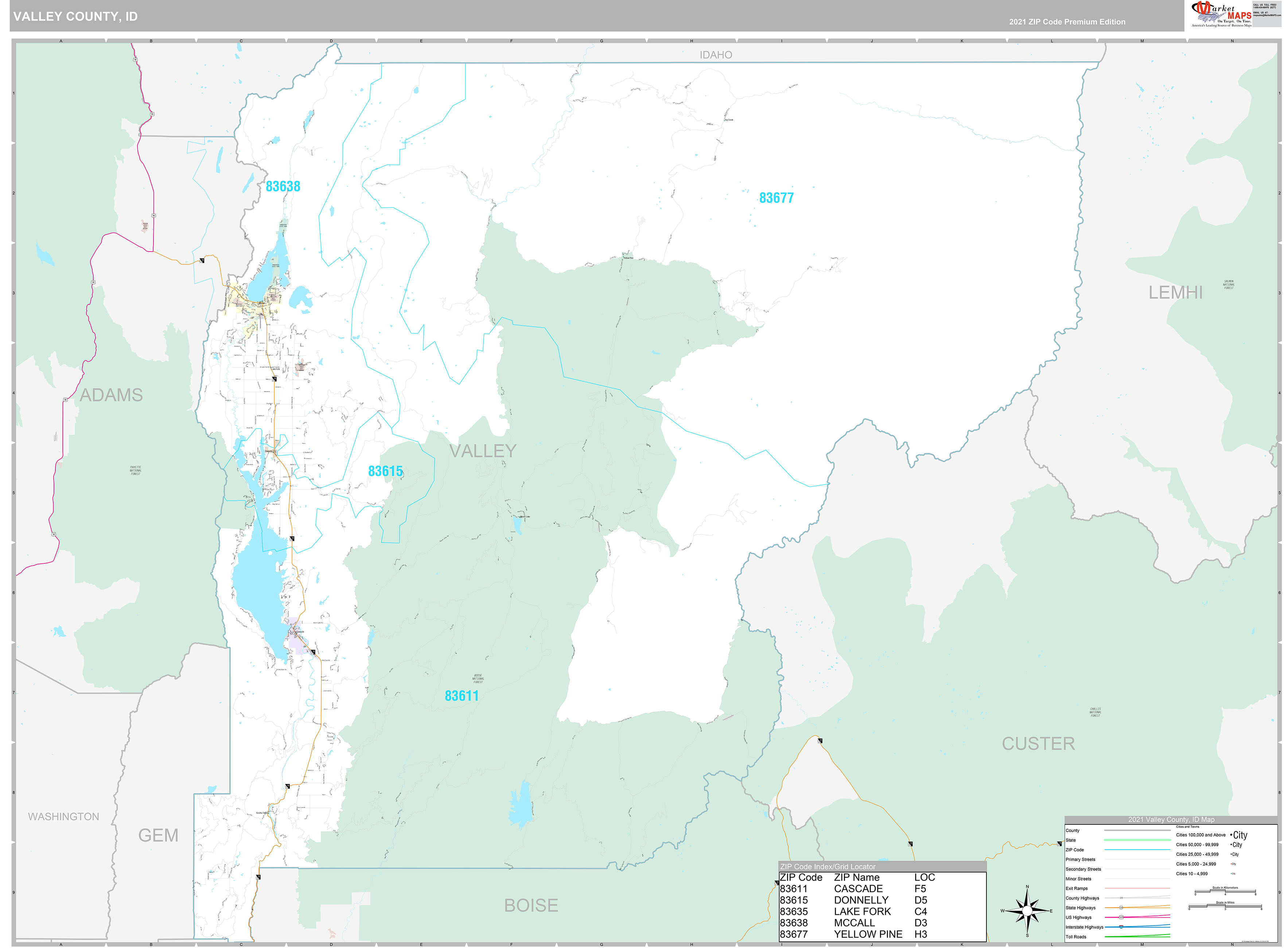 Valley County, ID Wall Map Premium Style by MarketMAPS