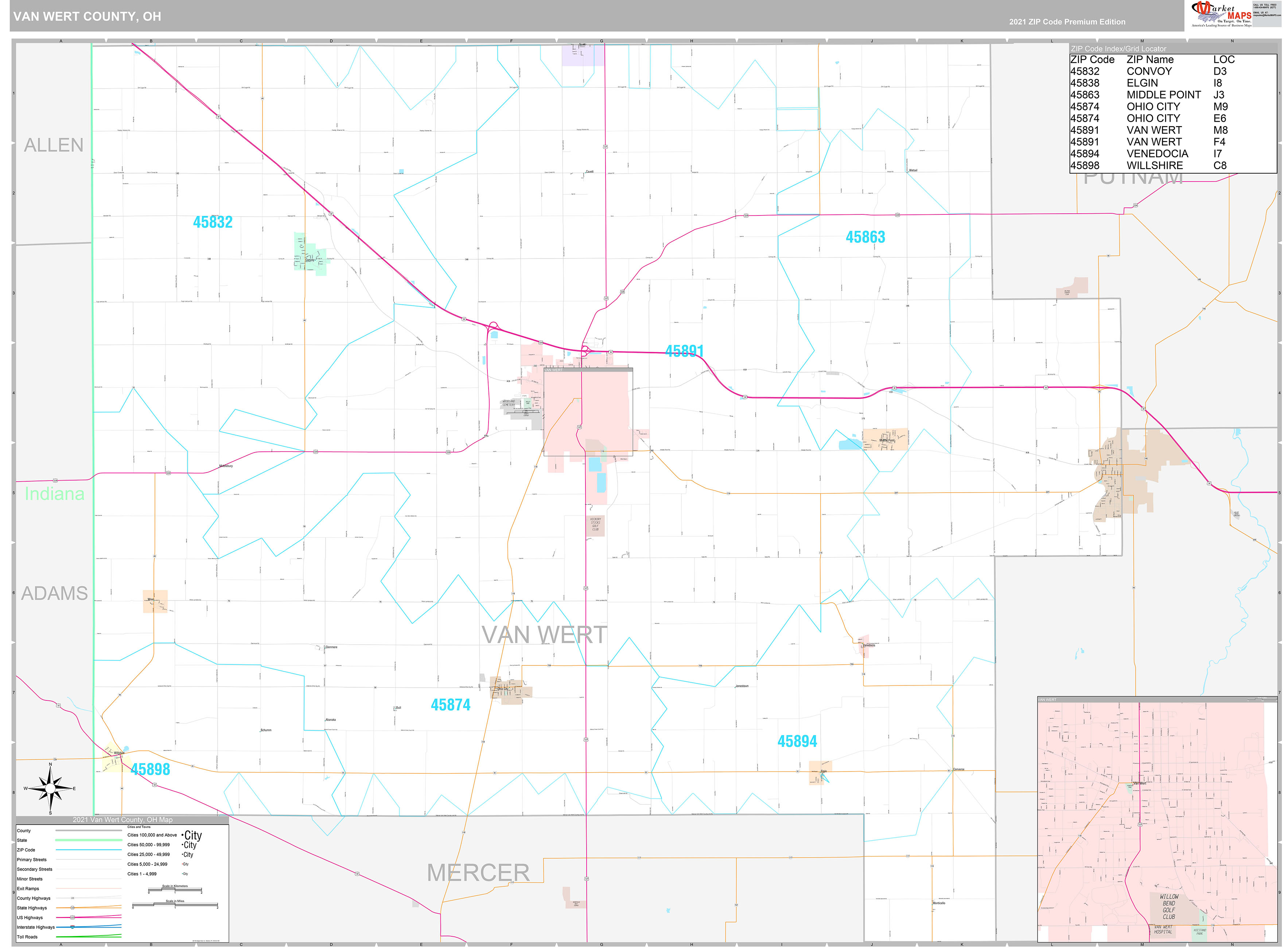 Van Wert County, OH Wall Map Premium Style by MarketMAPS