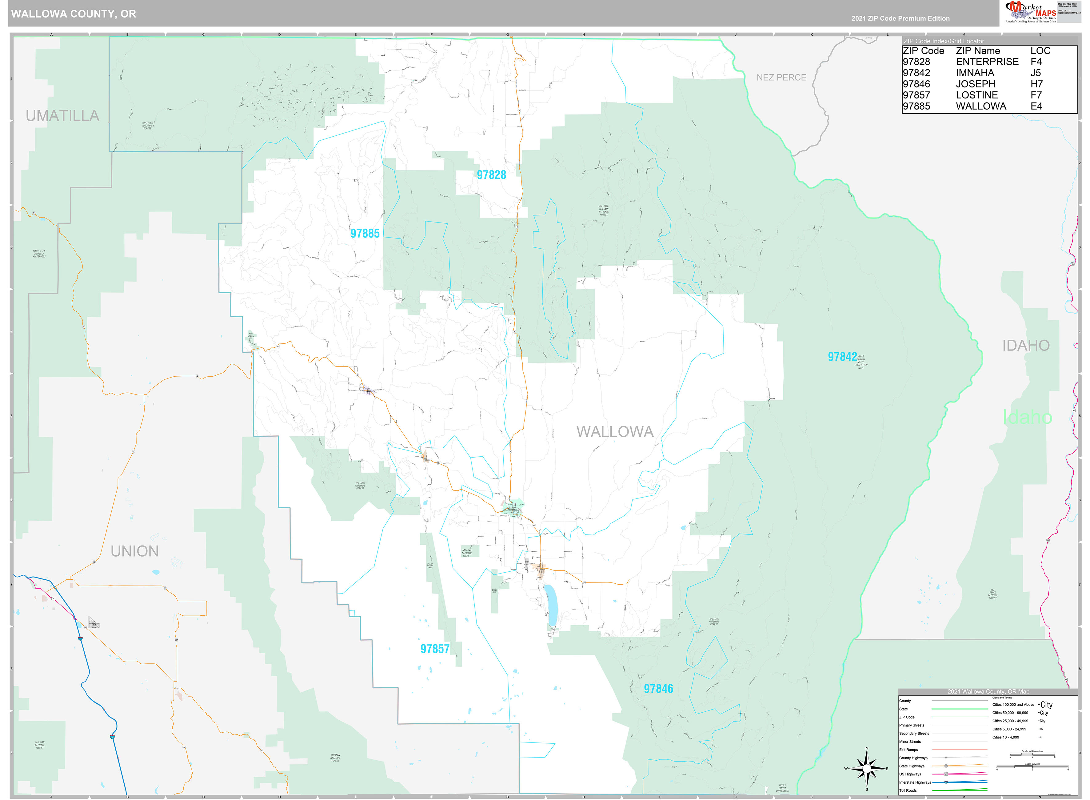 Wallowa County OR Wall Map Premium Style By MarketMAPS   Wallowa OR 