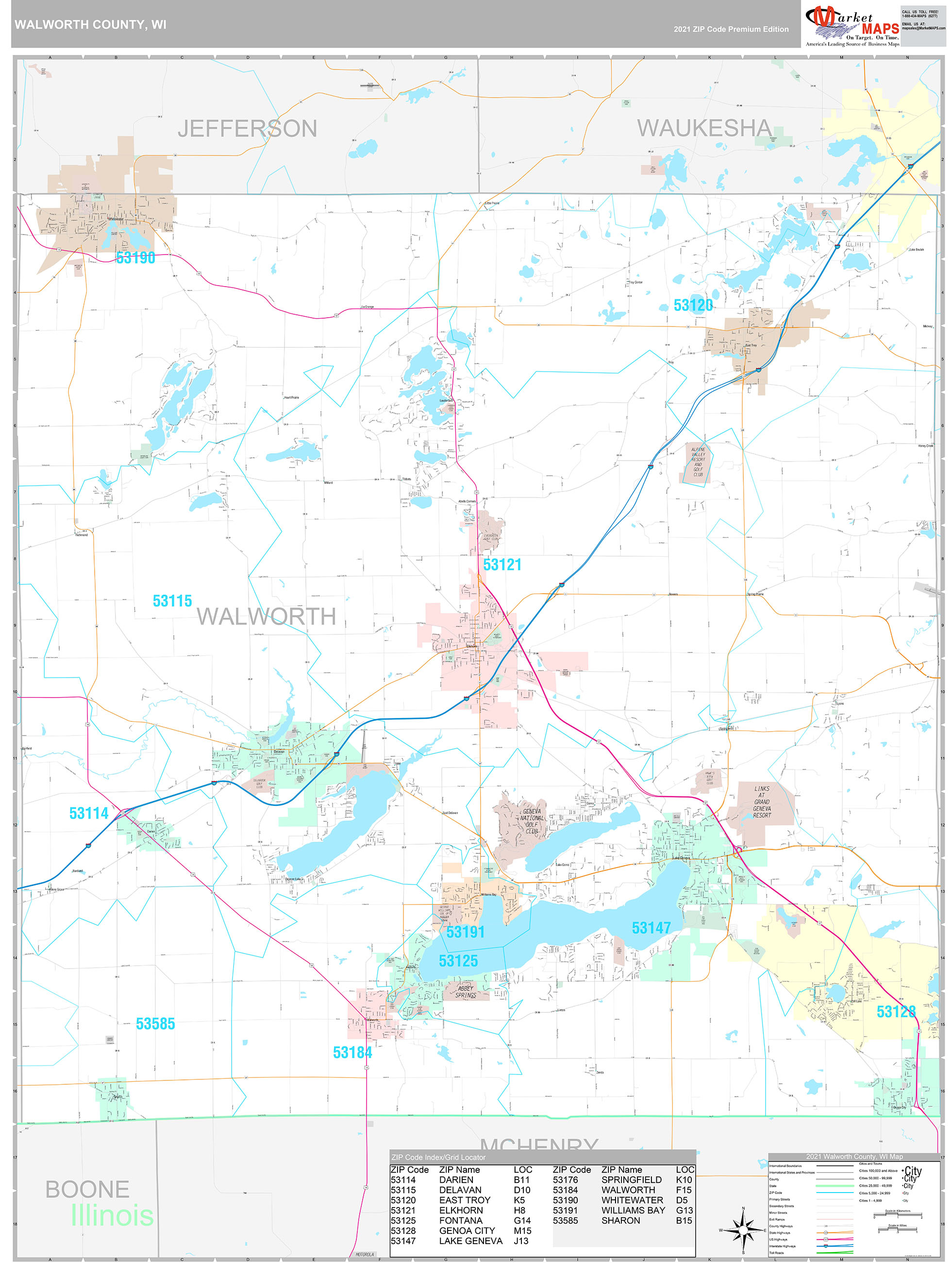 Walworth County, WI Wall Map Premium Style by MarketMAPS
