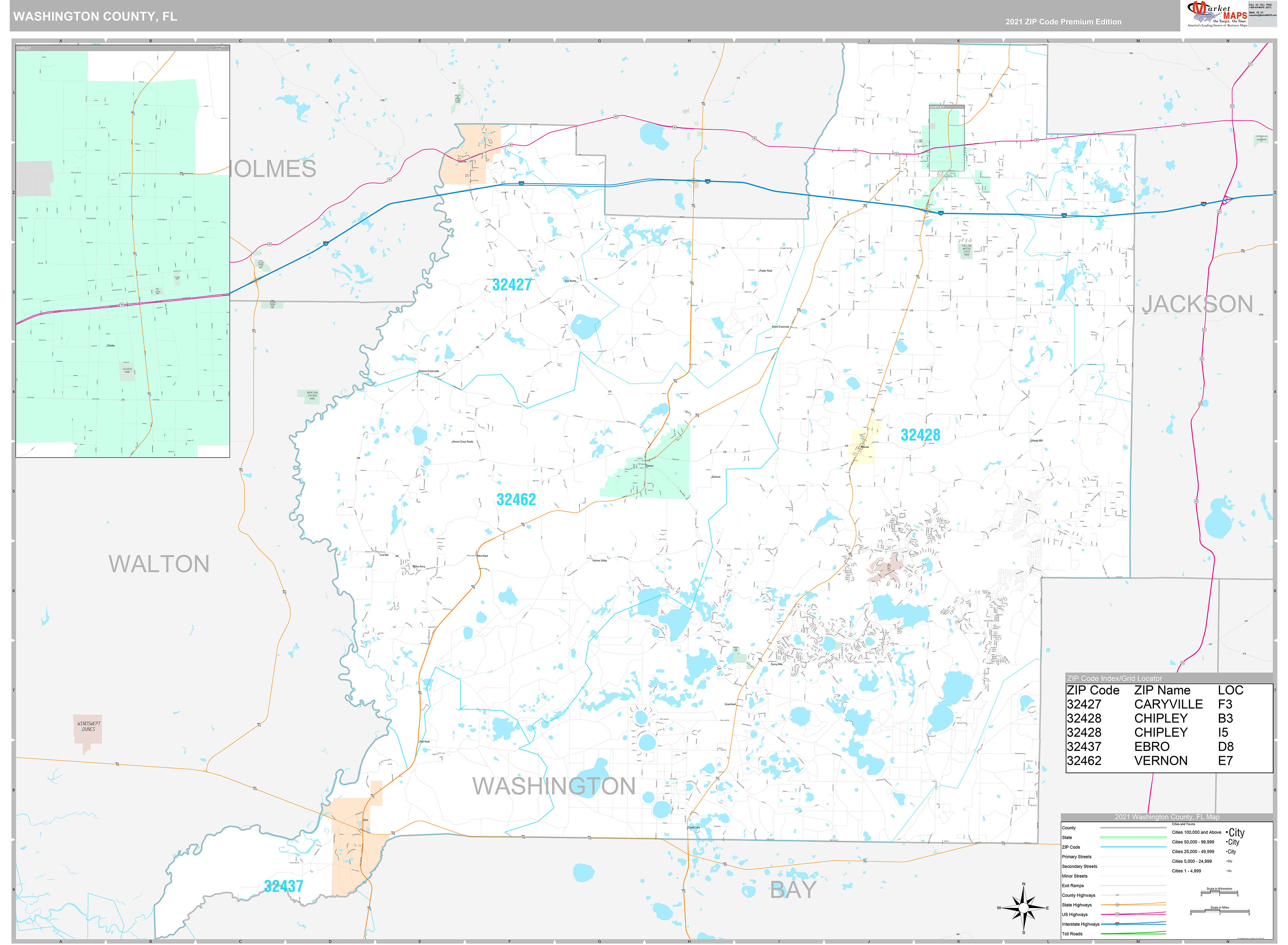 Washington County, FL Wall Map Premium Style by MarketMAPS - MapSales.com