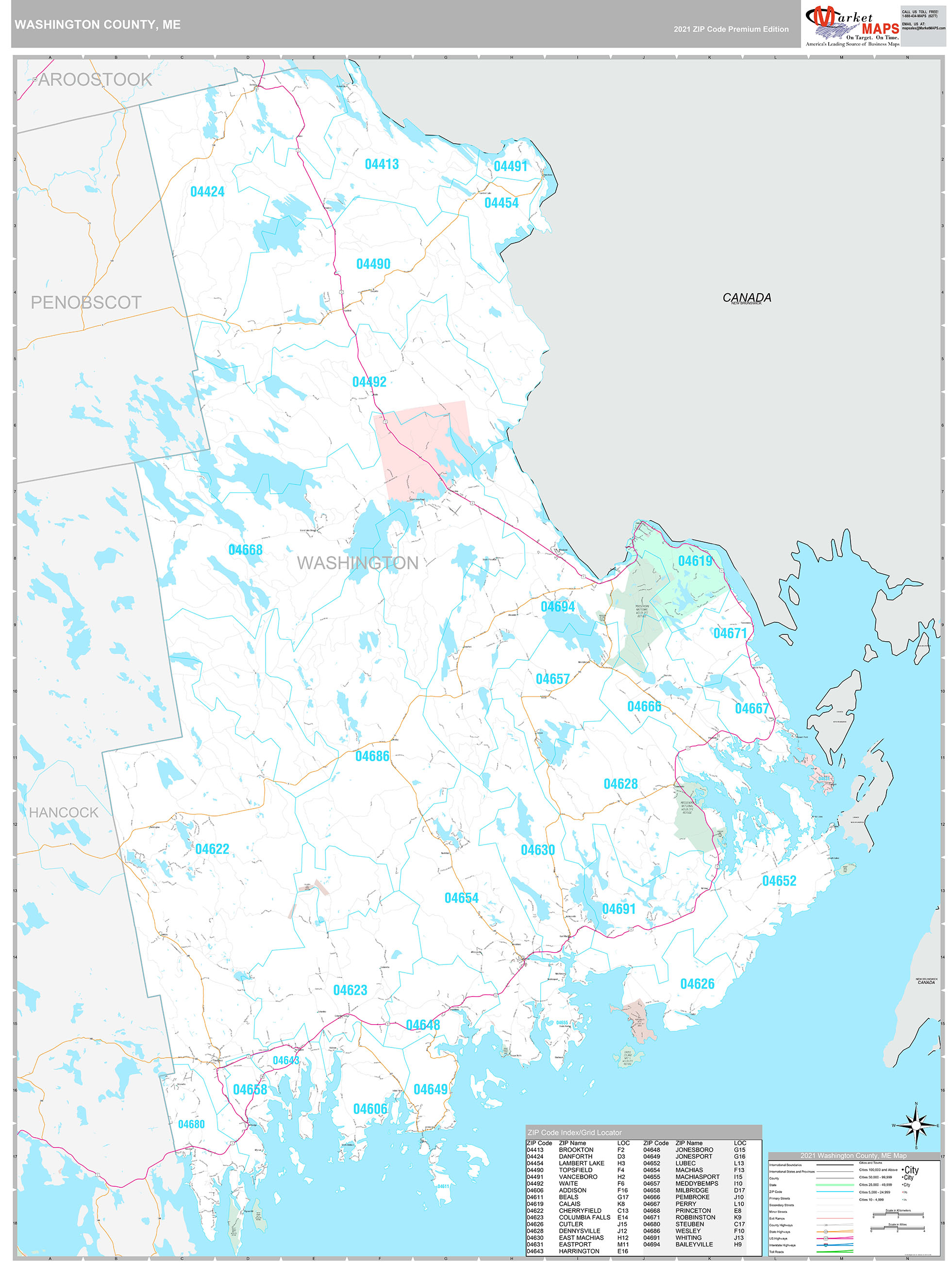 Washington County, ME Wall Map Premium Style by MarketMAPS - MapSales.com