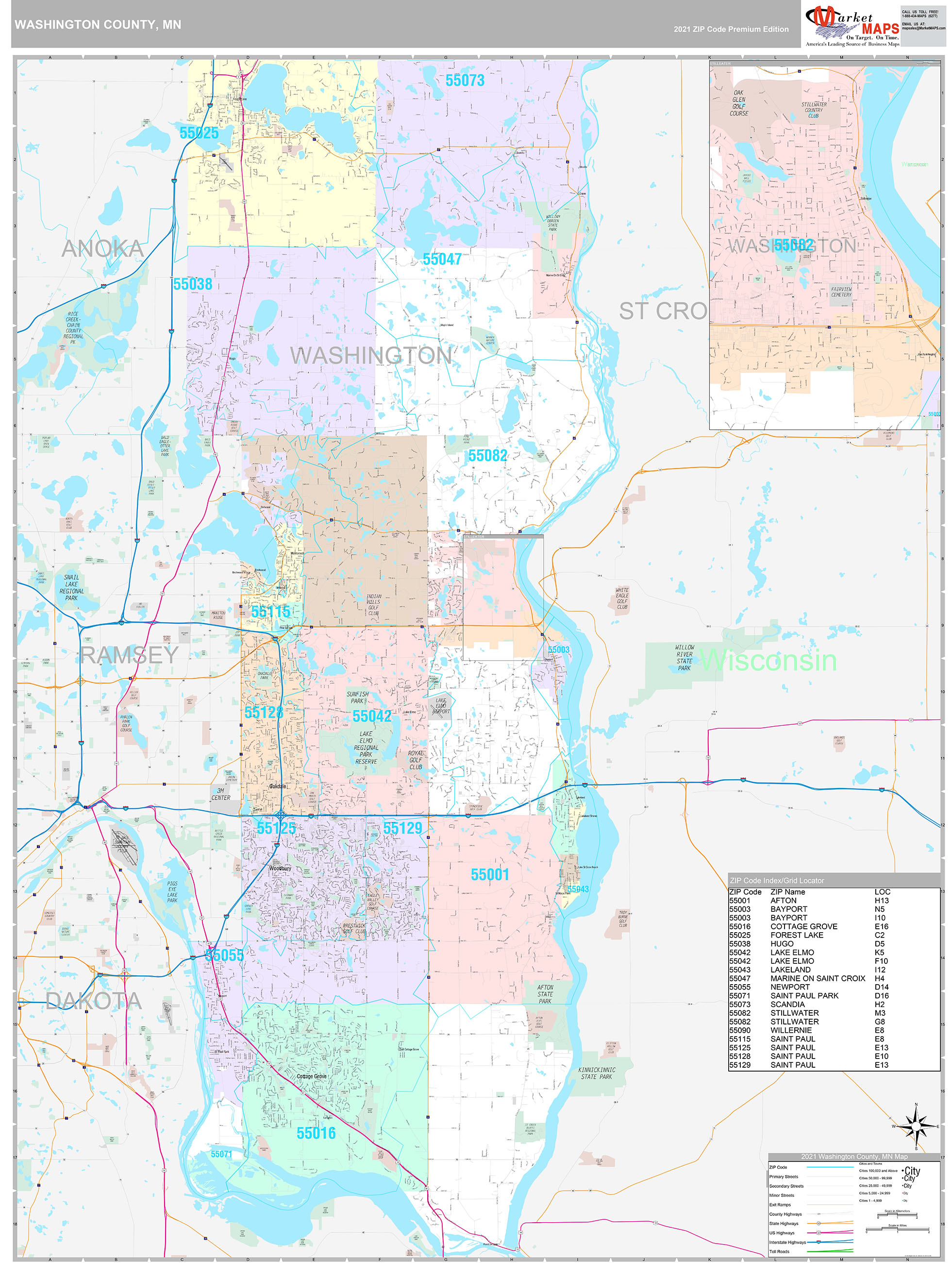 Washington County MN Wall Map Premium Style by MarketMAPS MapSales