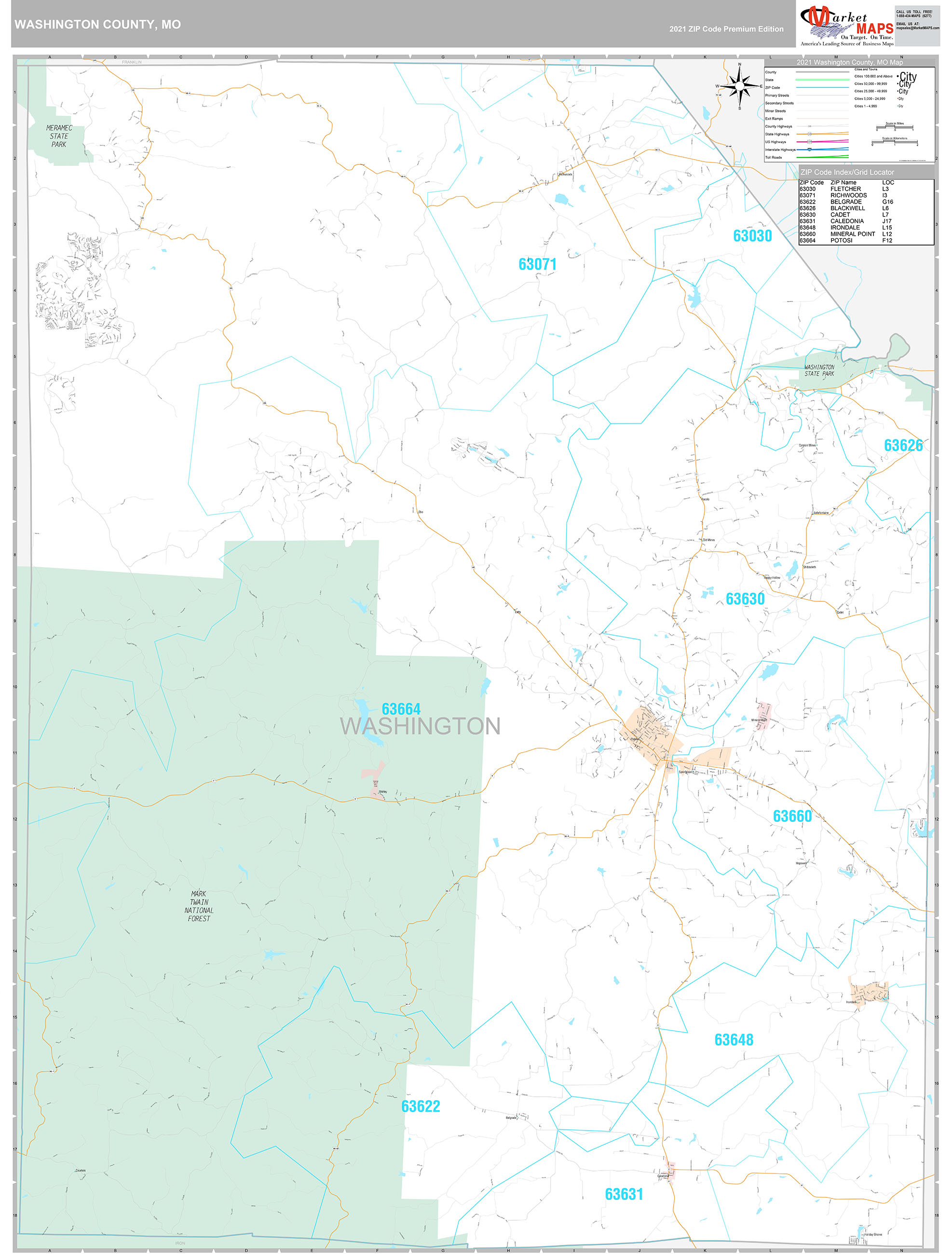 Washington County, MO Wall Map Premium Style by MarketMAPS - MapSales