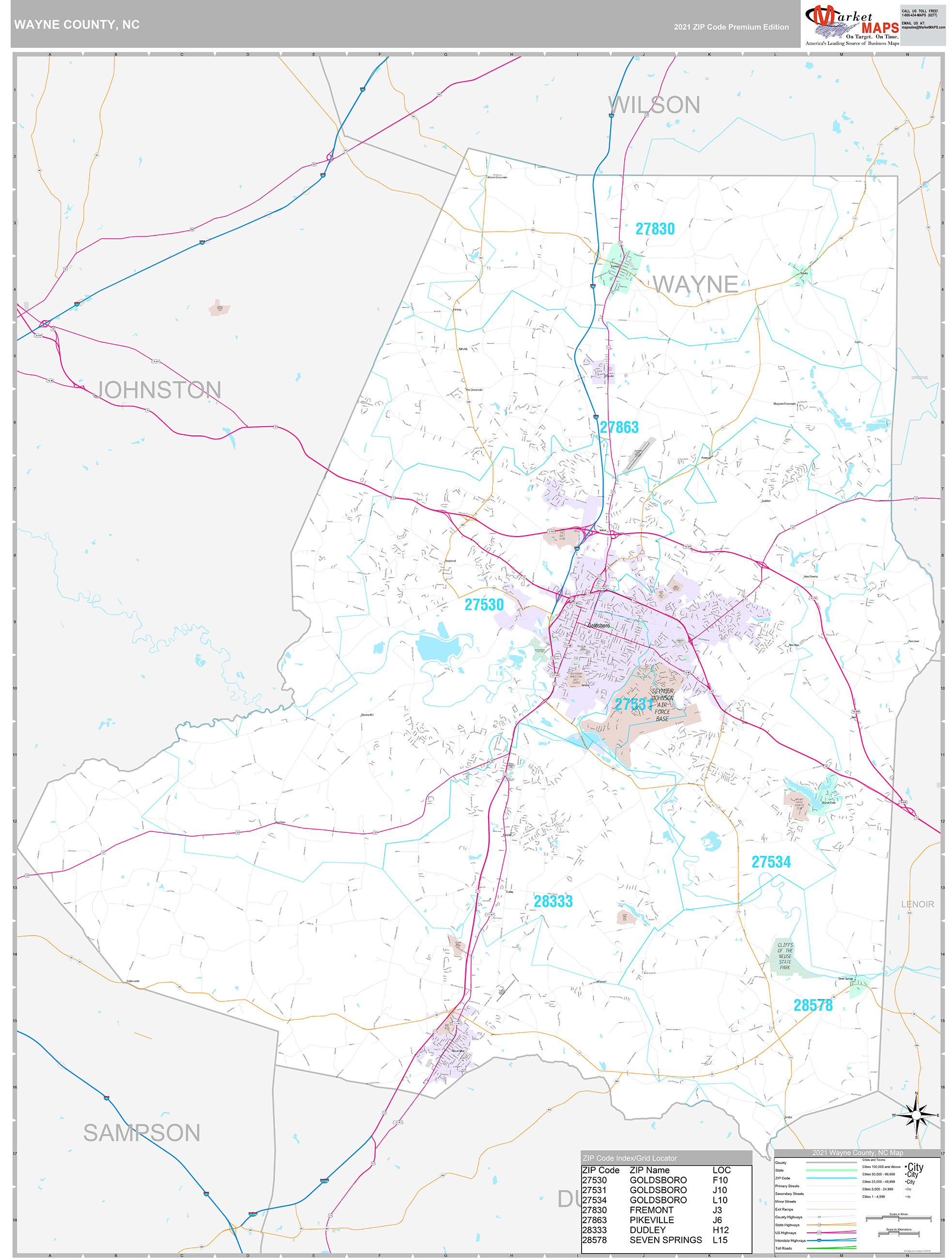 Wayne County Nc Wall Map Premium Style By Marketmaps Mapsales