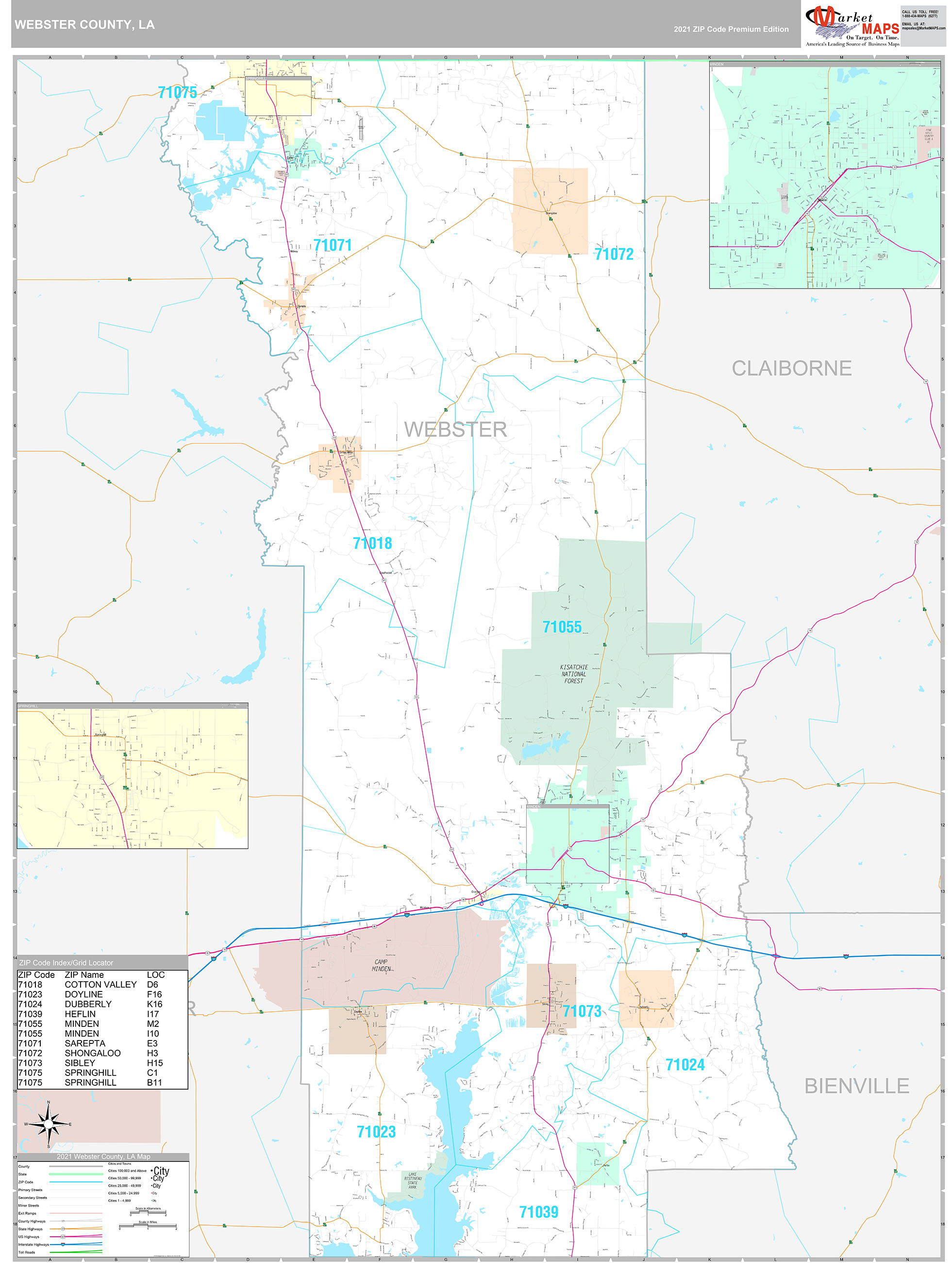 Webster County, LA Wall Map Premium Style by MarketMAPS - MapSales.com