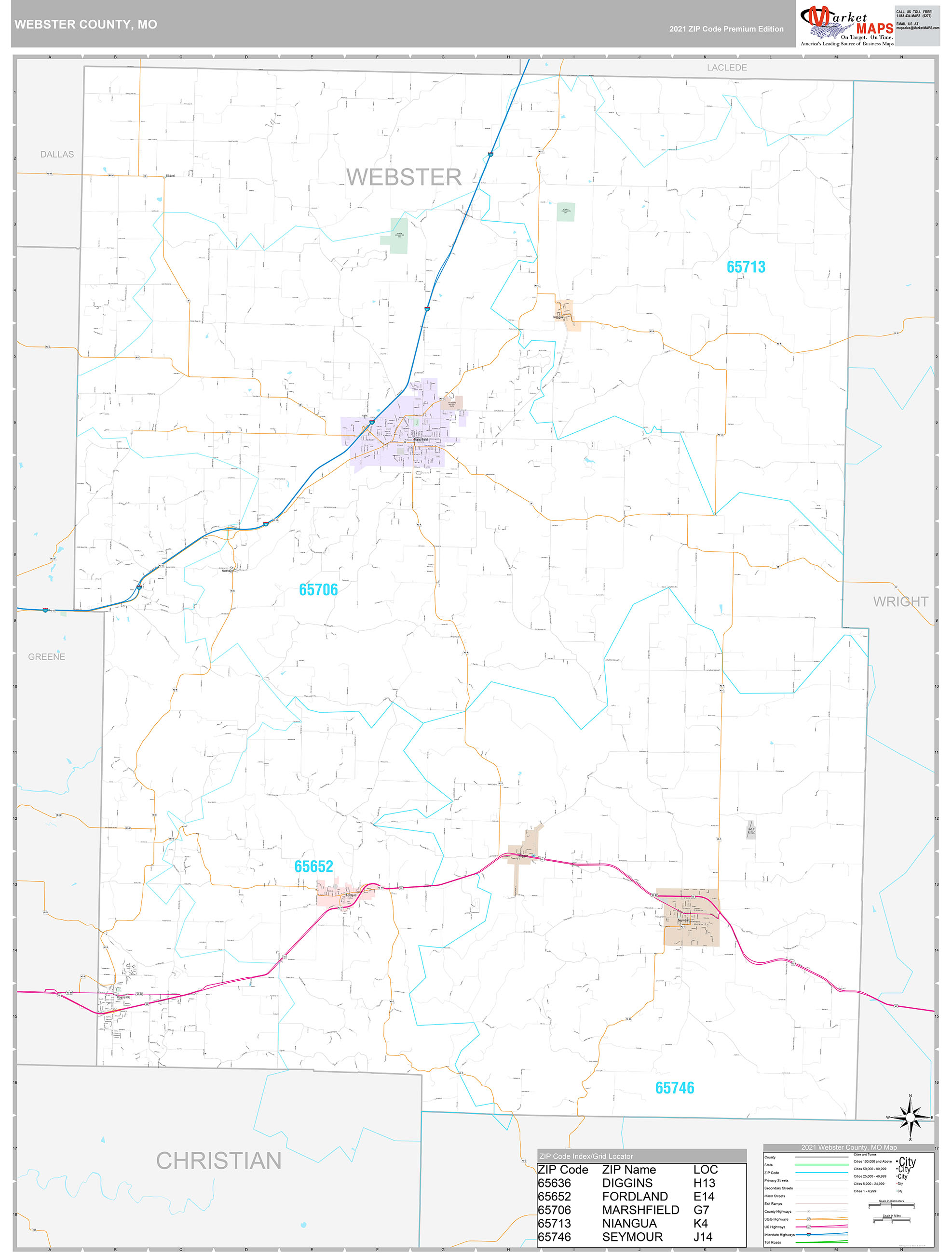 Webster County, MO Wall Map Premium Style by MarketMAPS MapSales