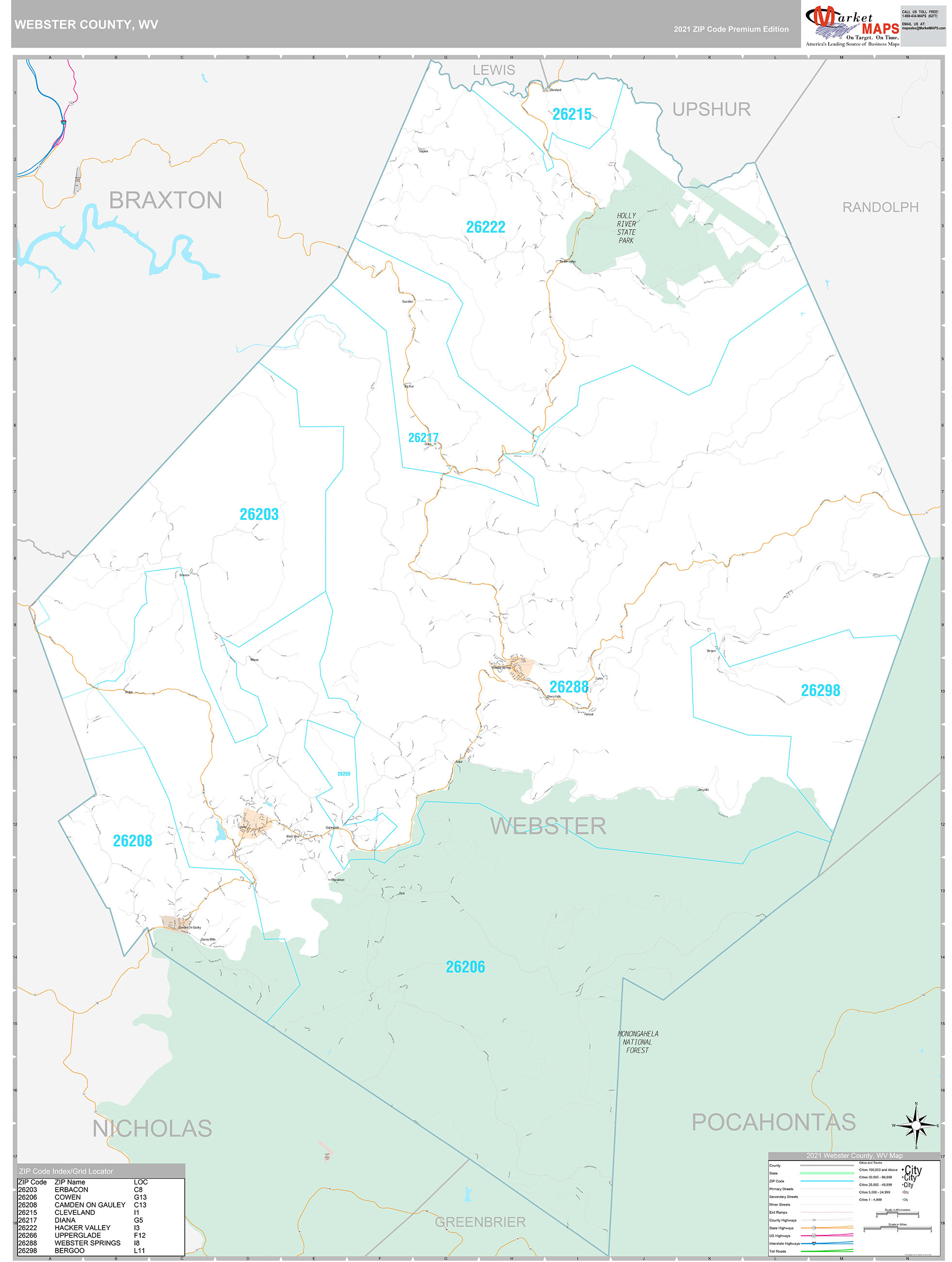 Webster County, WV Wall Map Premium Style by MarketMAPS - MapSales