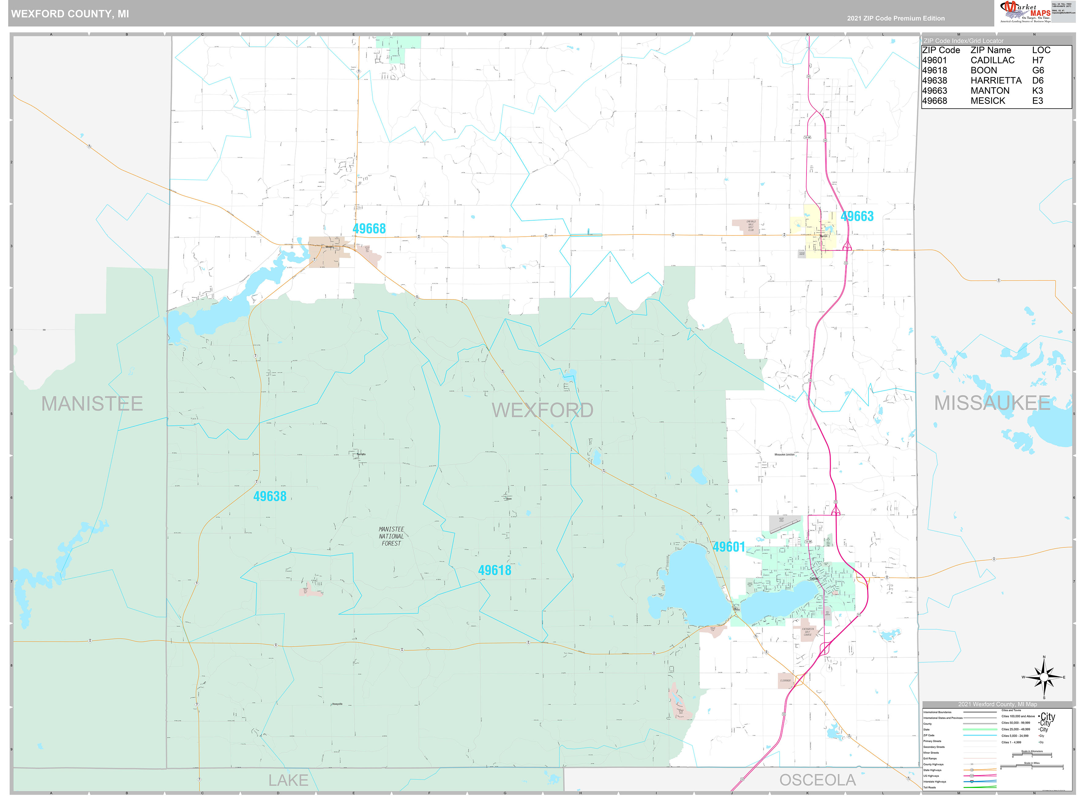 Wexford County MI Wall Map Premium Style By MarketMAPS MapSales Com   Wexford MI 