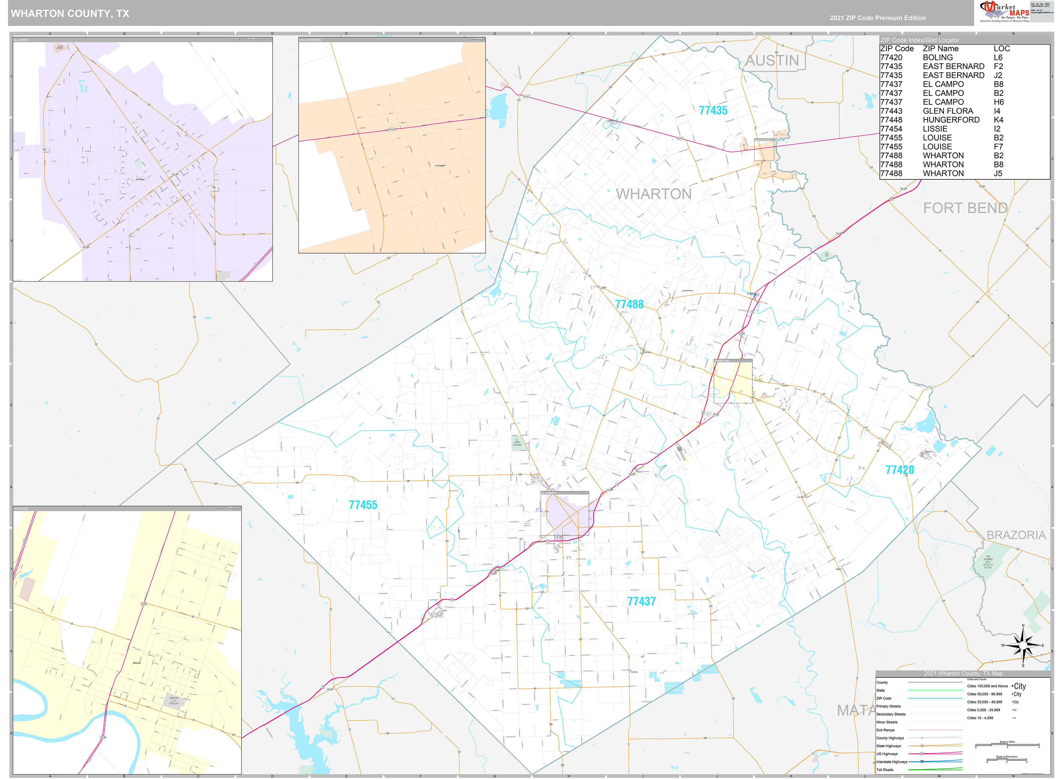 Wharton County, TX Wall Map Premium Style by MarketMAPS