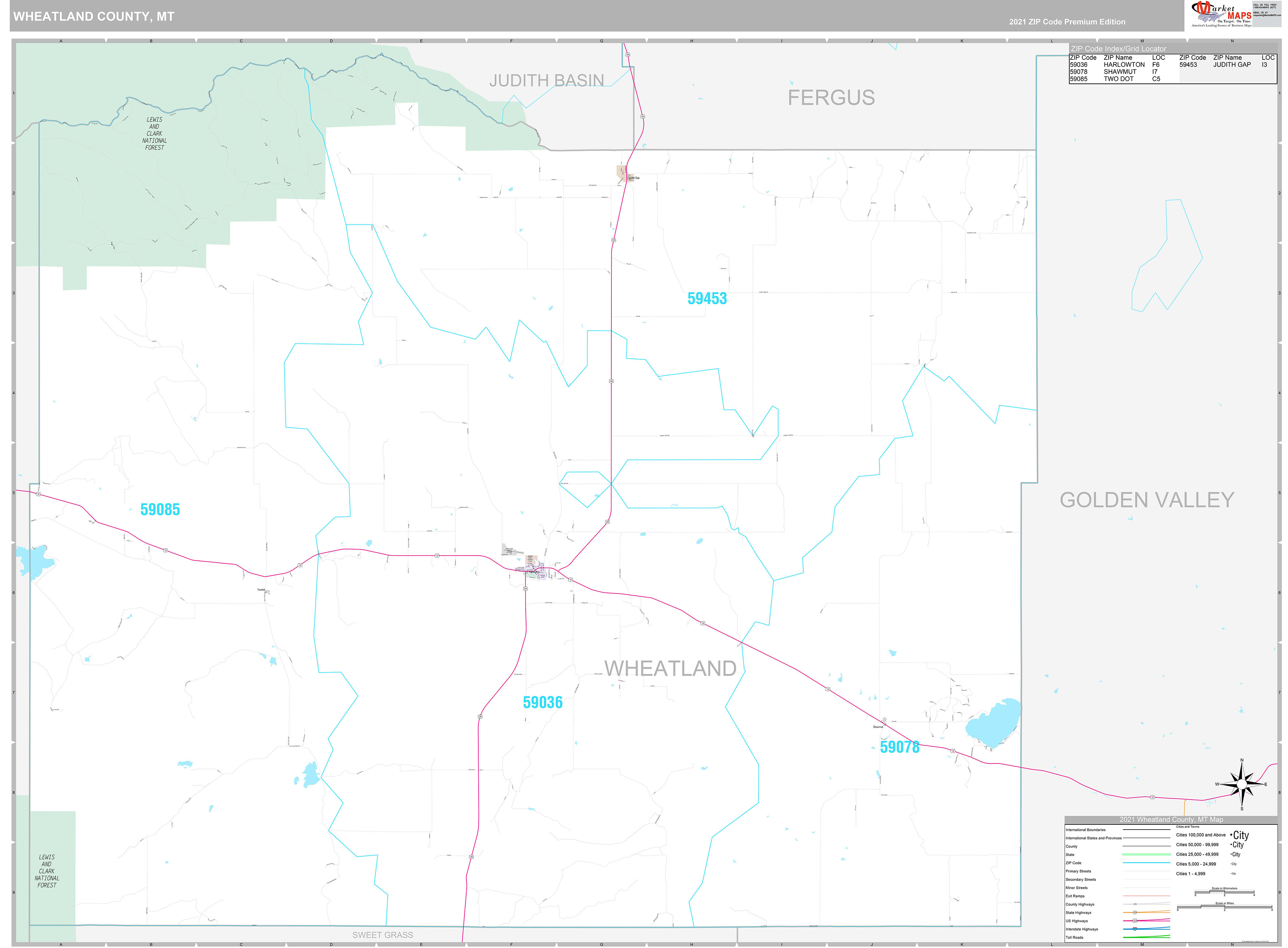 Wheatland County, MT Wall Map Premium Style by MarketMAPS - MapSales.com