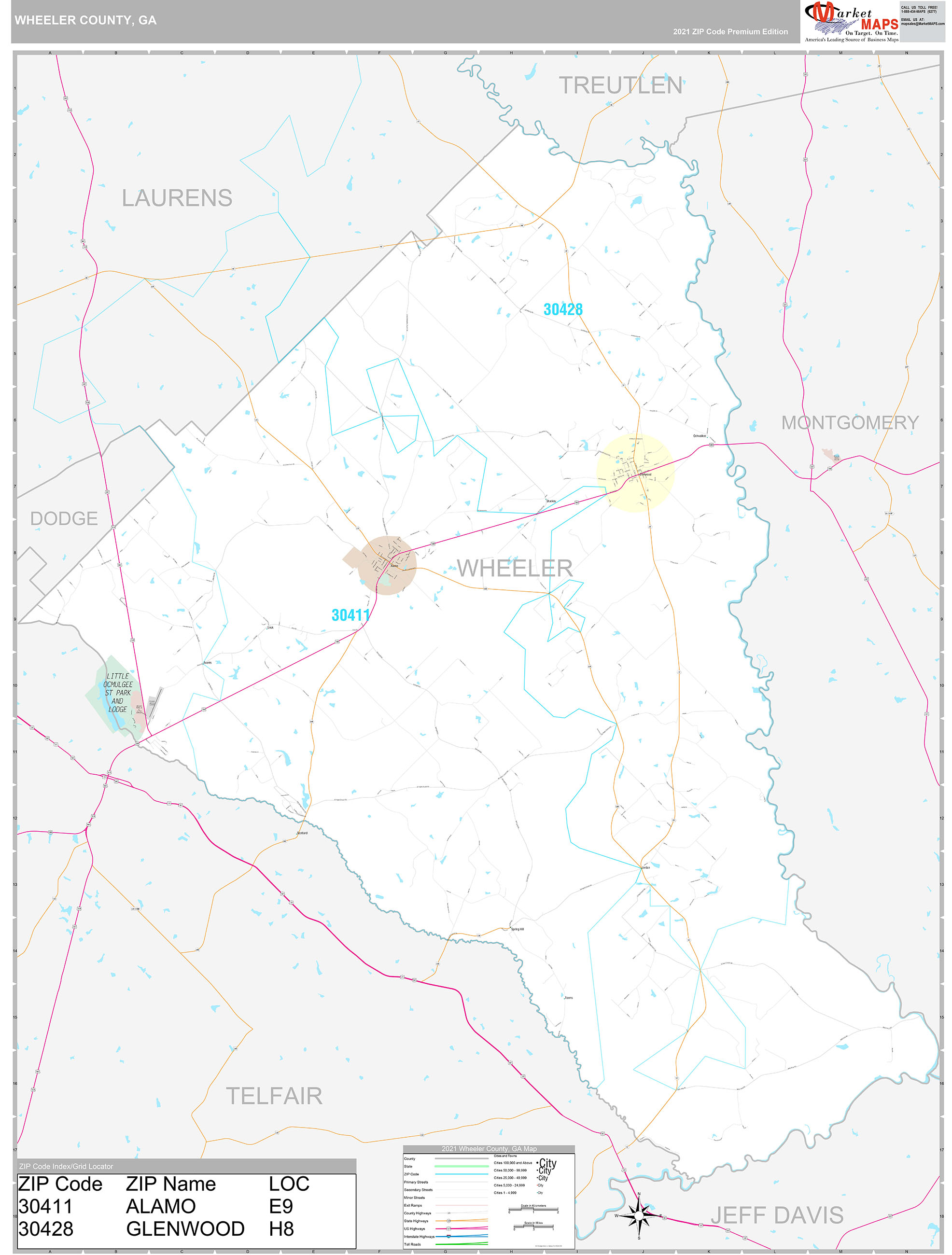 Wheeler County Ga Wall Map Premium Style By Marketmaps Mapsales 0024