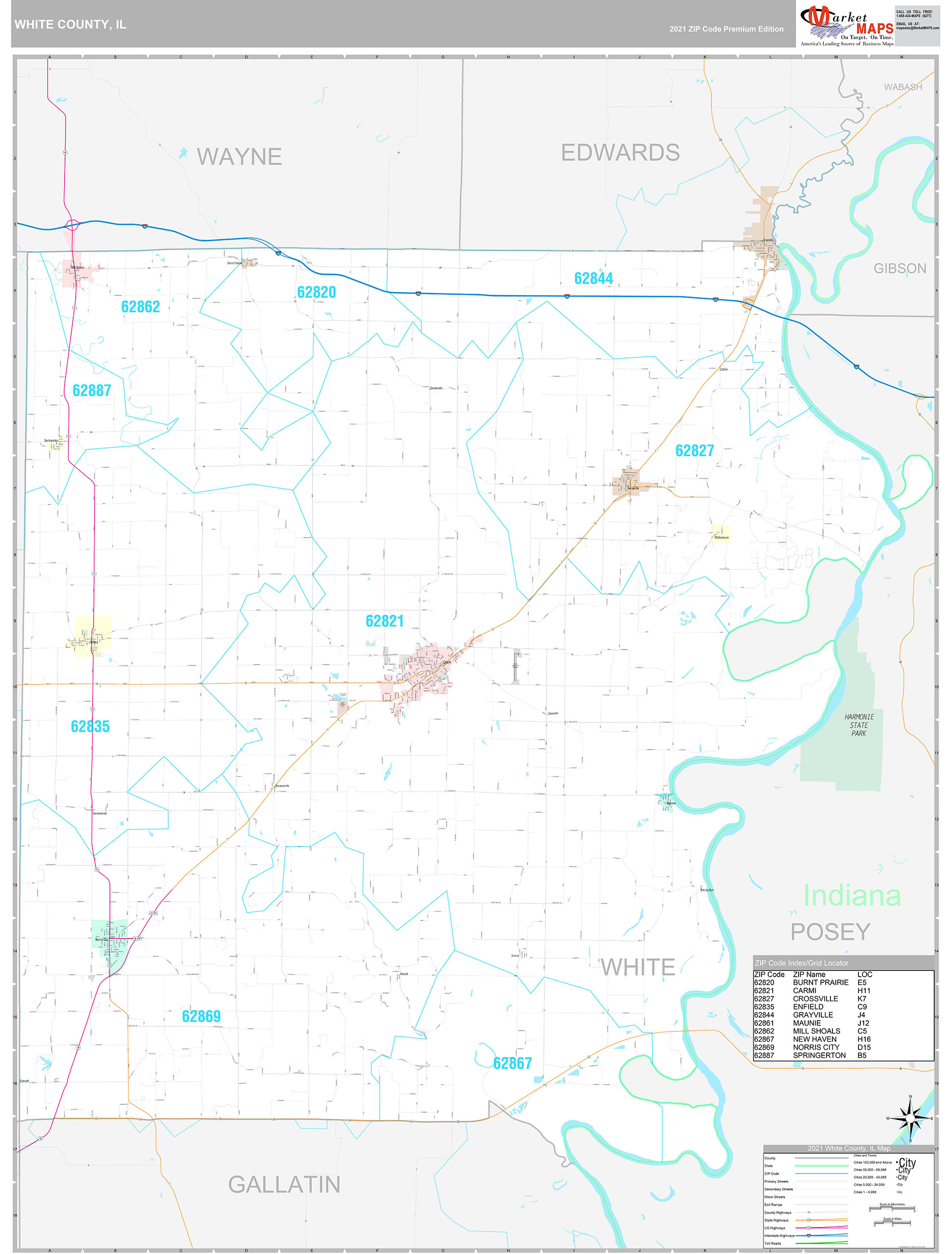 White County, IL Wall Map Premium Style by MarketMAPS