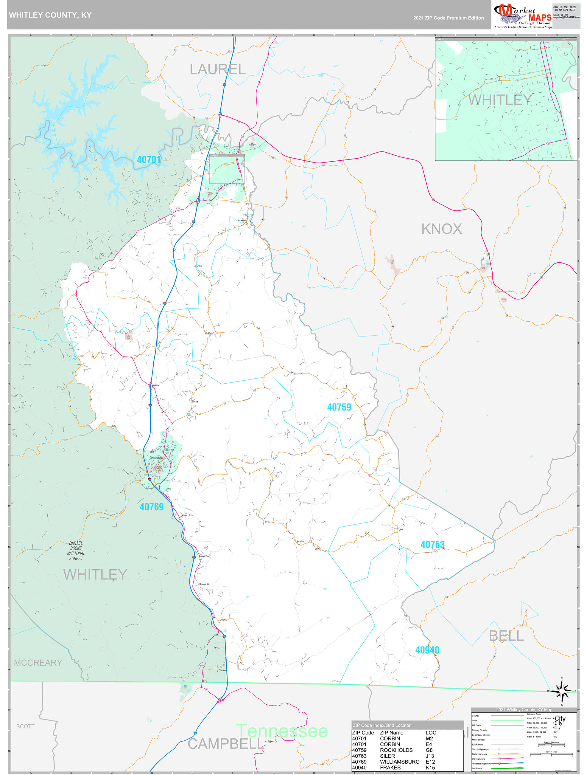 Whitley County, KY Wall Map Premium Style by MarketMAPS - MapSales