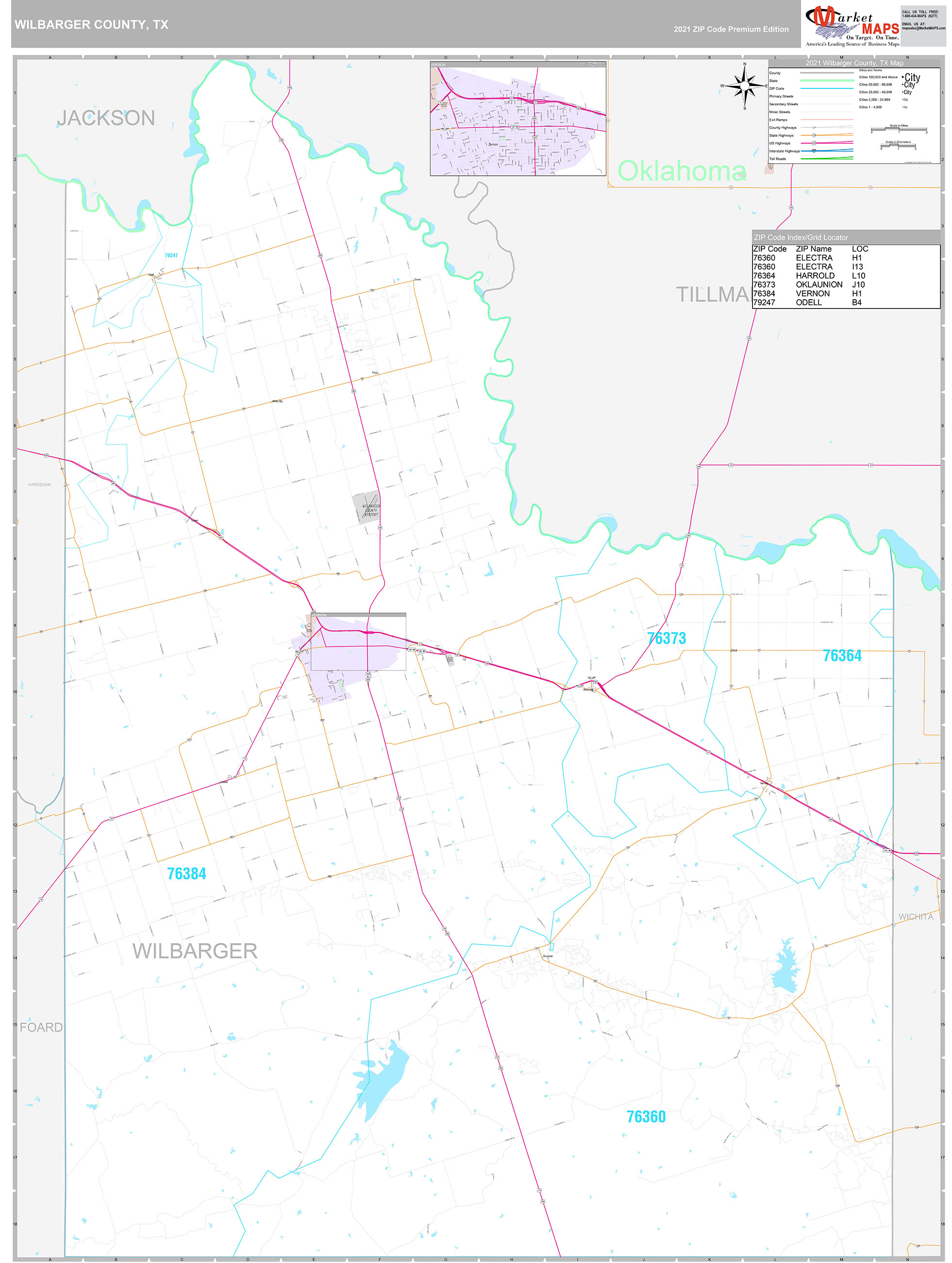 Wilbarger County Tx Wall Map Premium Style By Marketmaps 5694