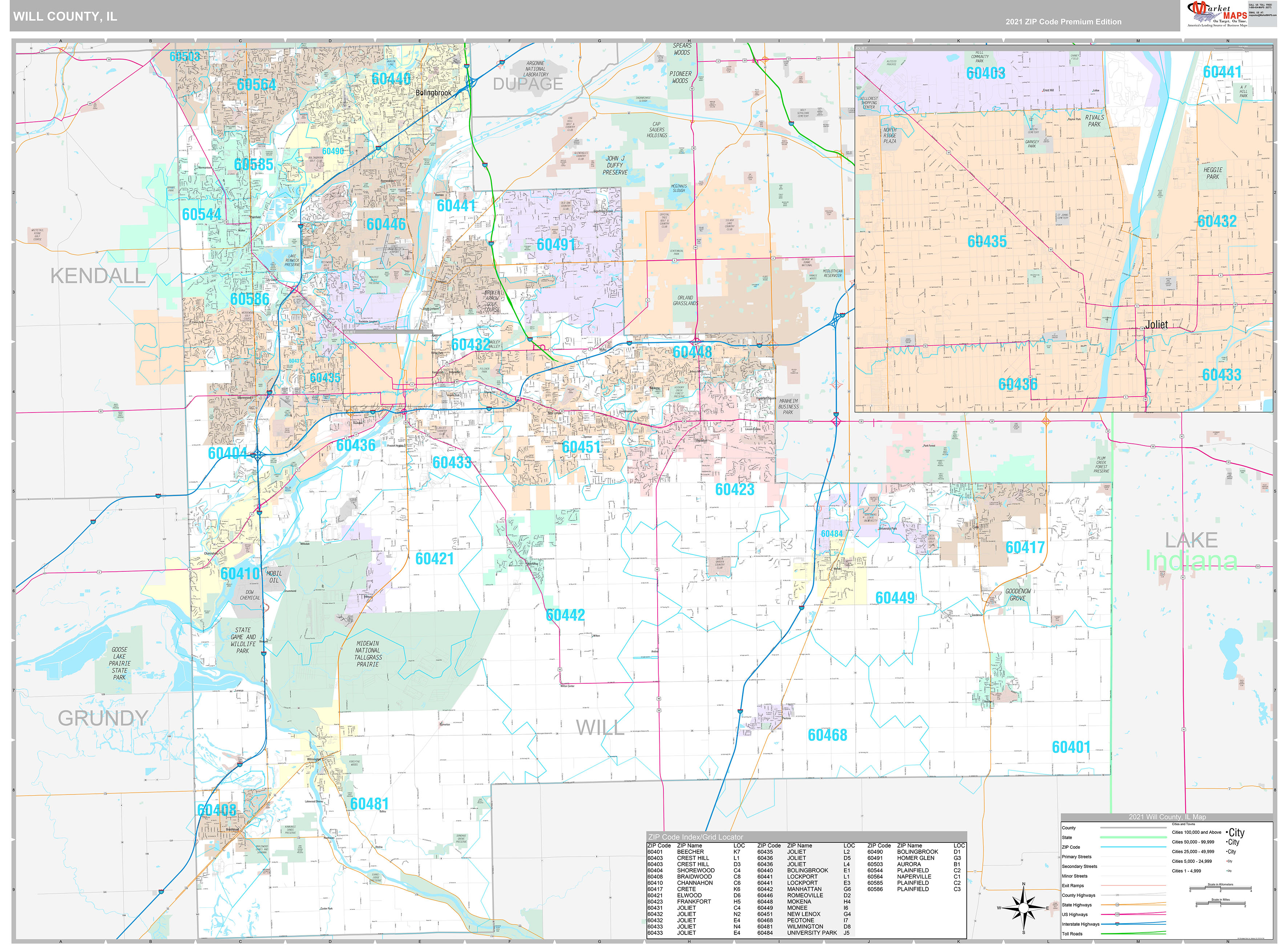 Will County Il Wall Map Premium Style By Marketmaps Mapsales 0514