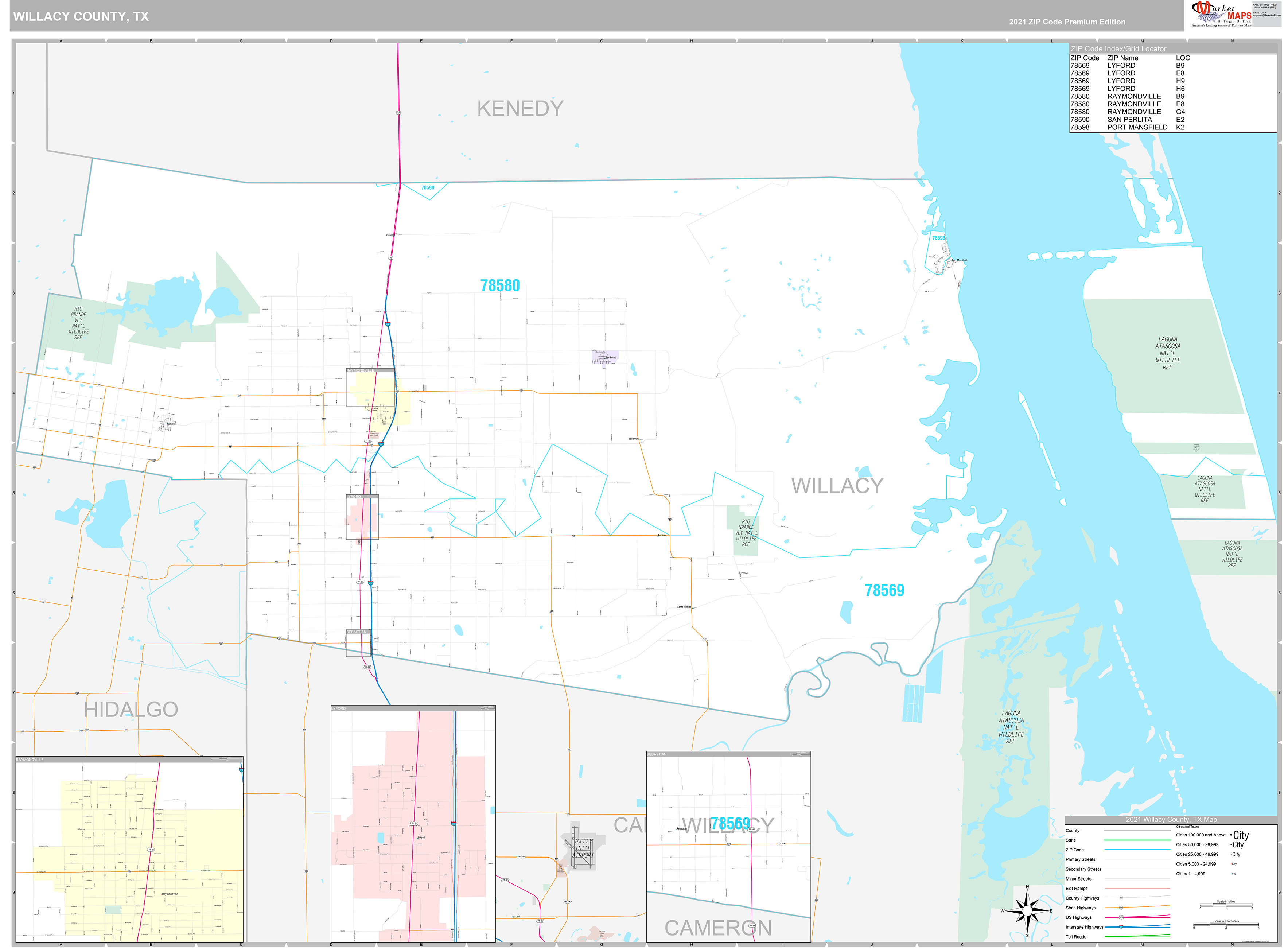 Willacy County, TX Wall Map Premium Style by MarketMAPS