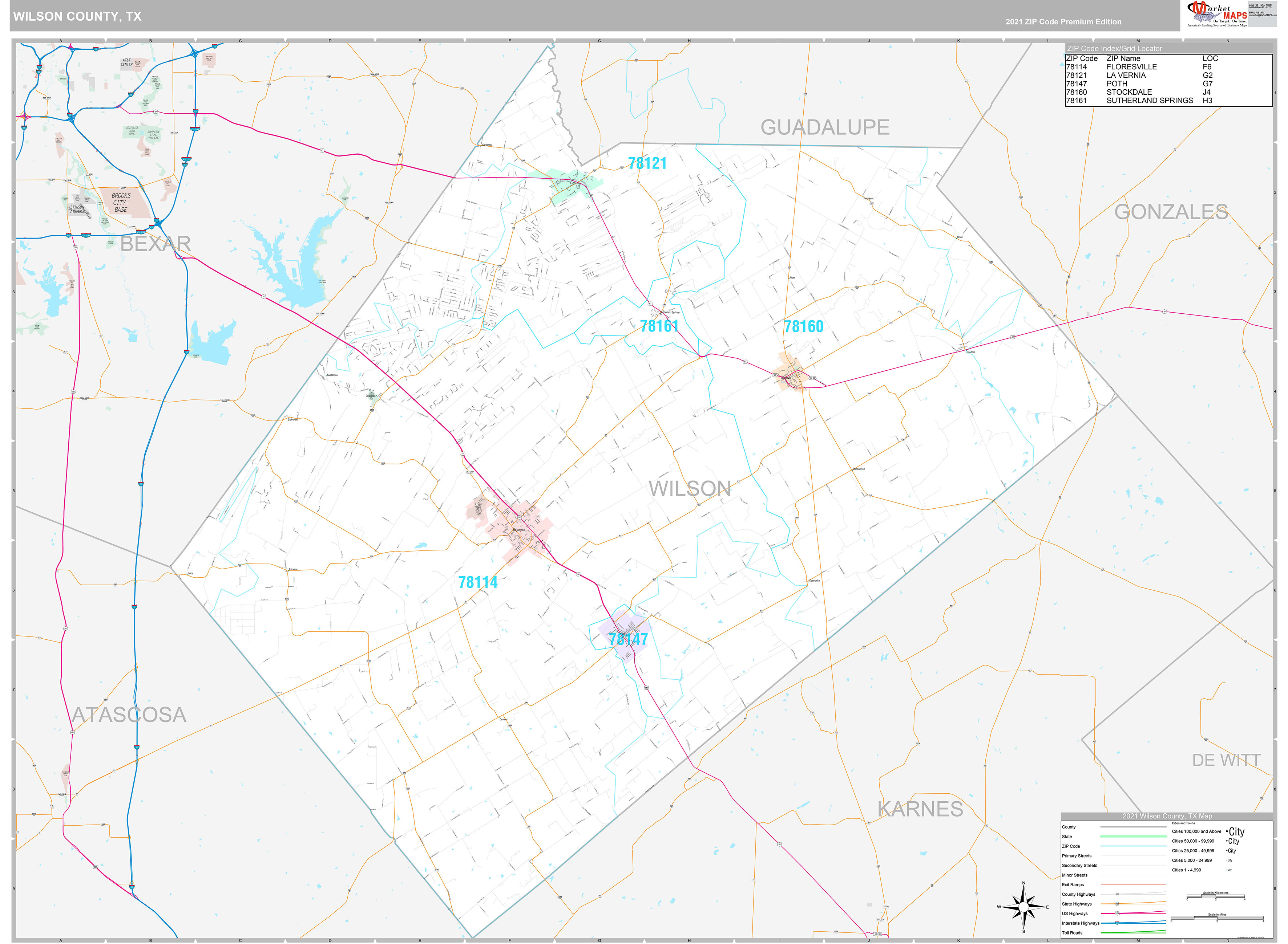 Wilson County, TX Wall Map Premium Style by MarketMAPS - MapSales