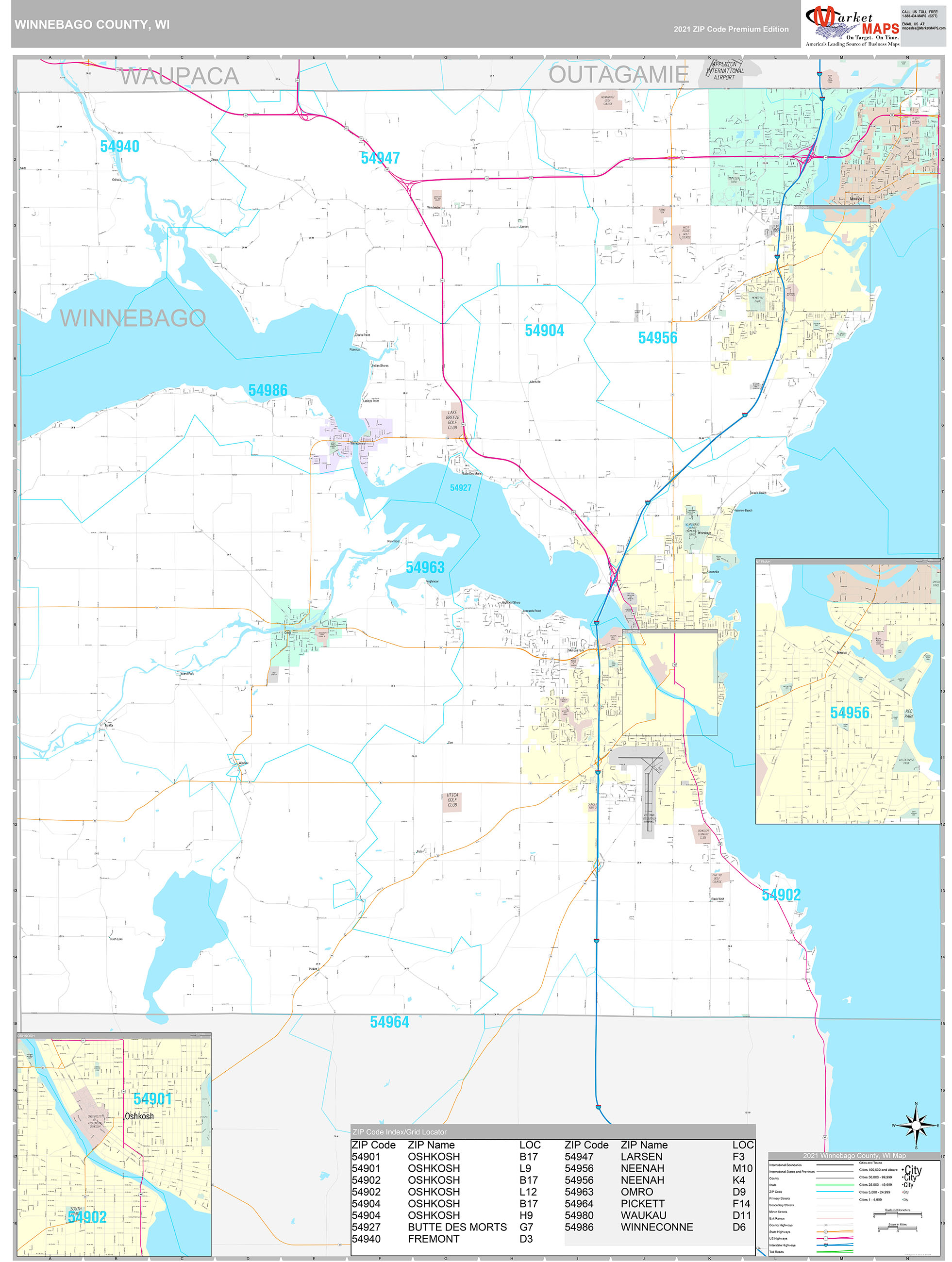 Winnebago County WI Wall Map Premium Style By MarketMAPS MapSales