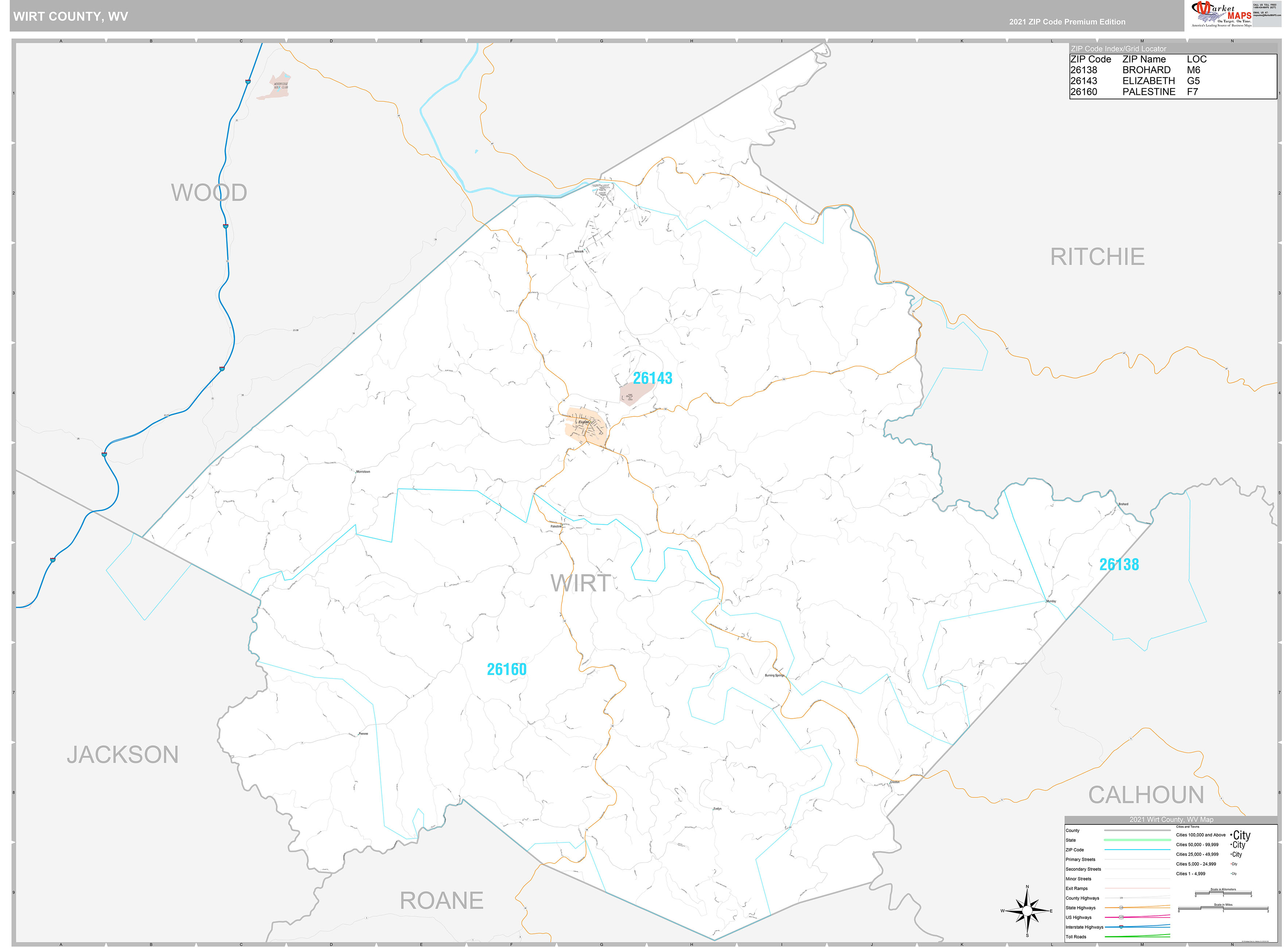 Wirt County, WV Wall Map Premium Style by MarketMAPS