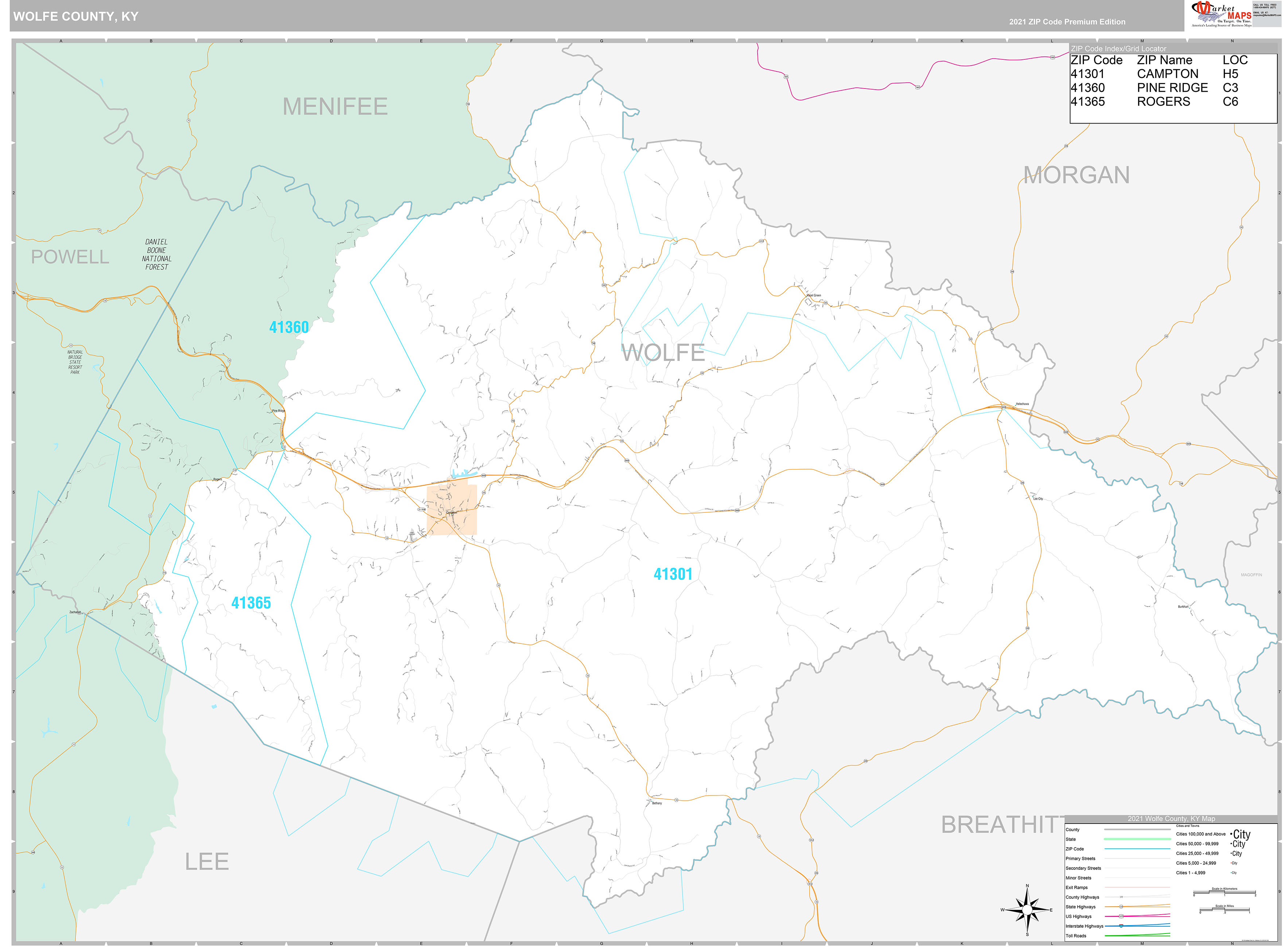 Wolfe County, KY Wall Map Premium Style by MarketMAPS