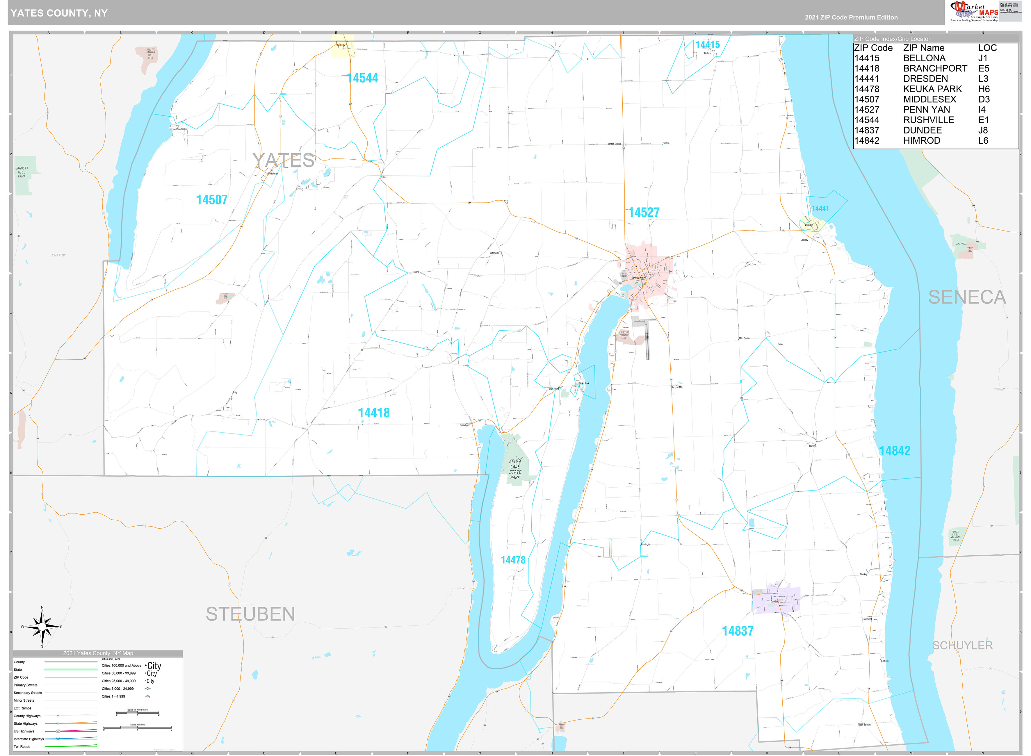 Yates County Ny Wall Map Premium Style By Marketmaps