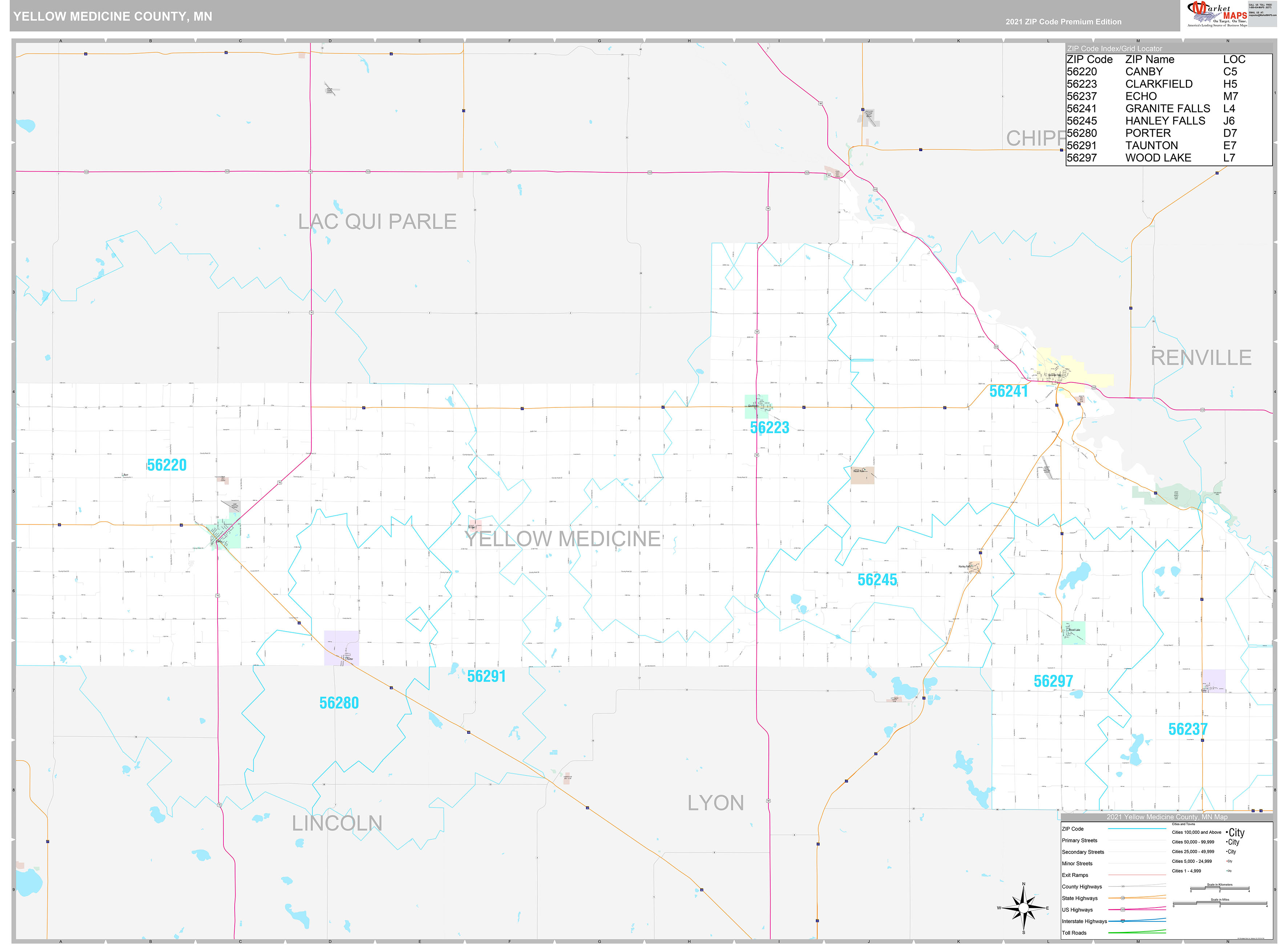 Yellow Medicine County MN Wall Map Premium Style by MarketMAPS
