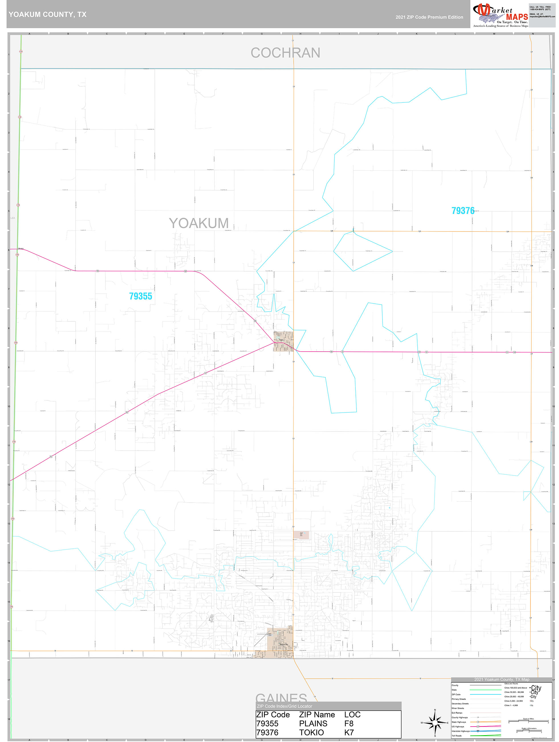 Yoakum County, TX Wall Map Premium Style by MarketMAPS