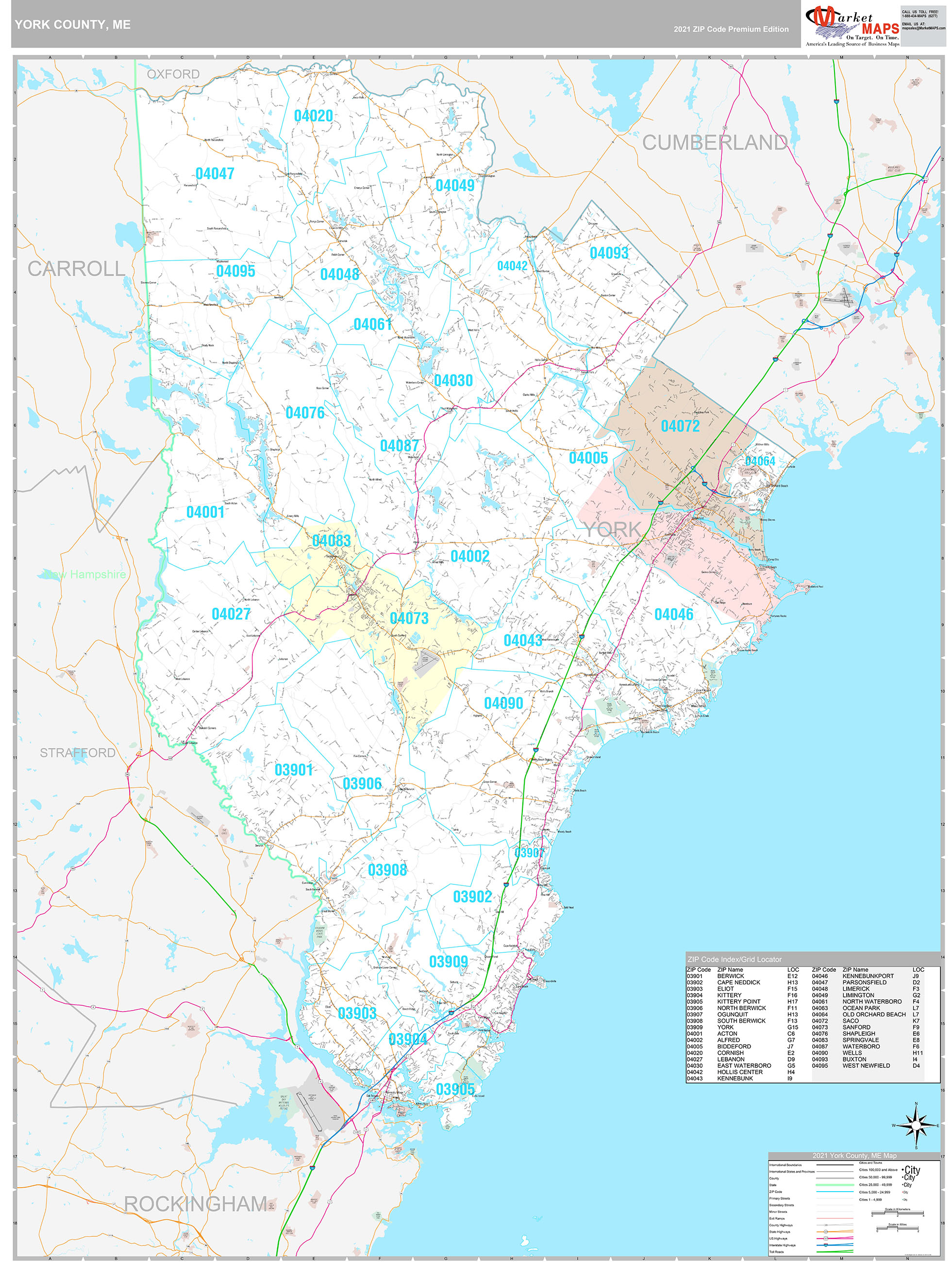 York County, ME Wall Map Premium Style by MarketMAPS - MapSales