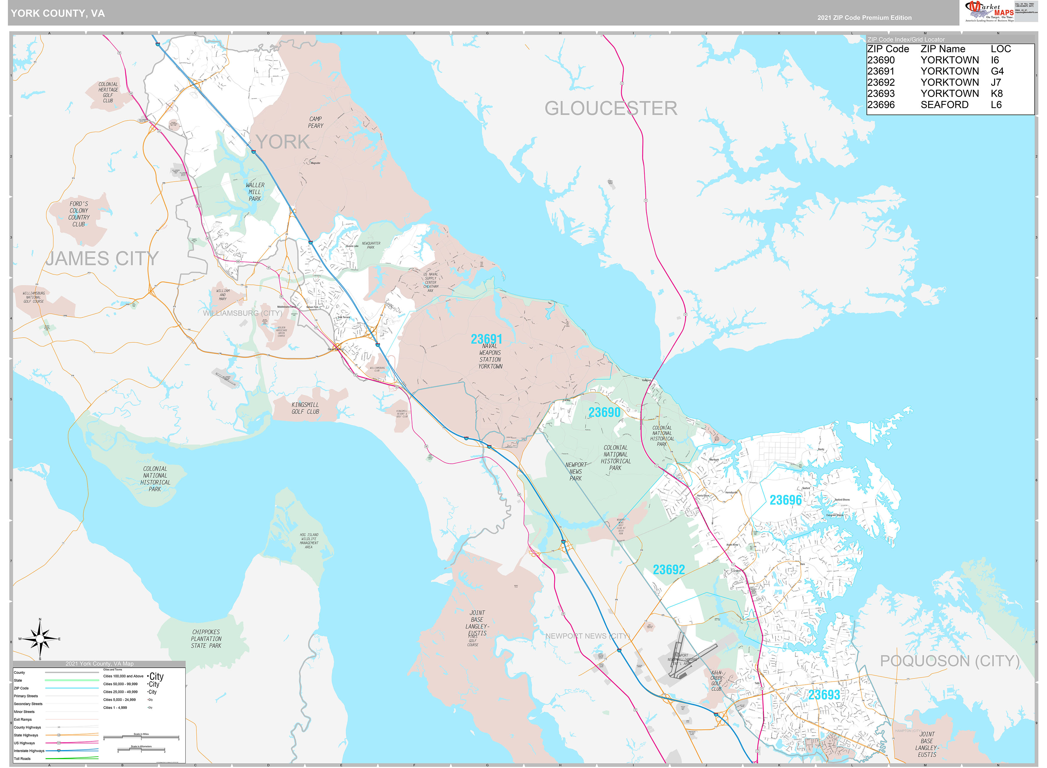 York County, VA Wall Map Premium Style by MarketMAPS