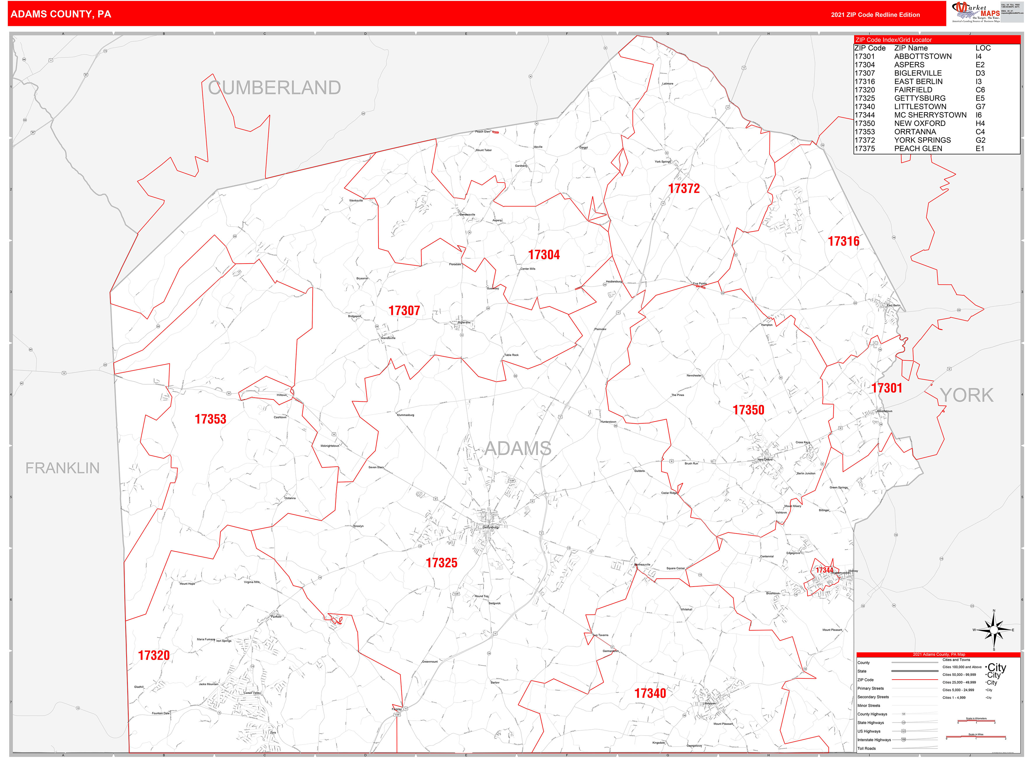 adams-county-pa-zip-code-wall-map-red-line-style-by-marketmaps