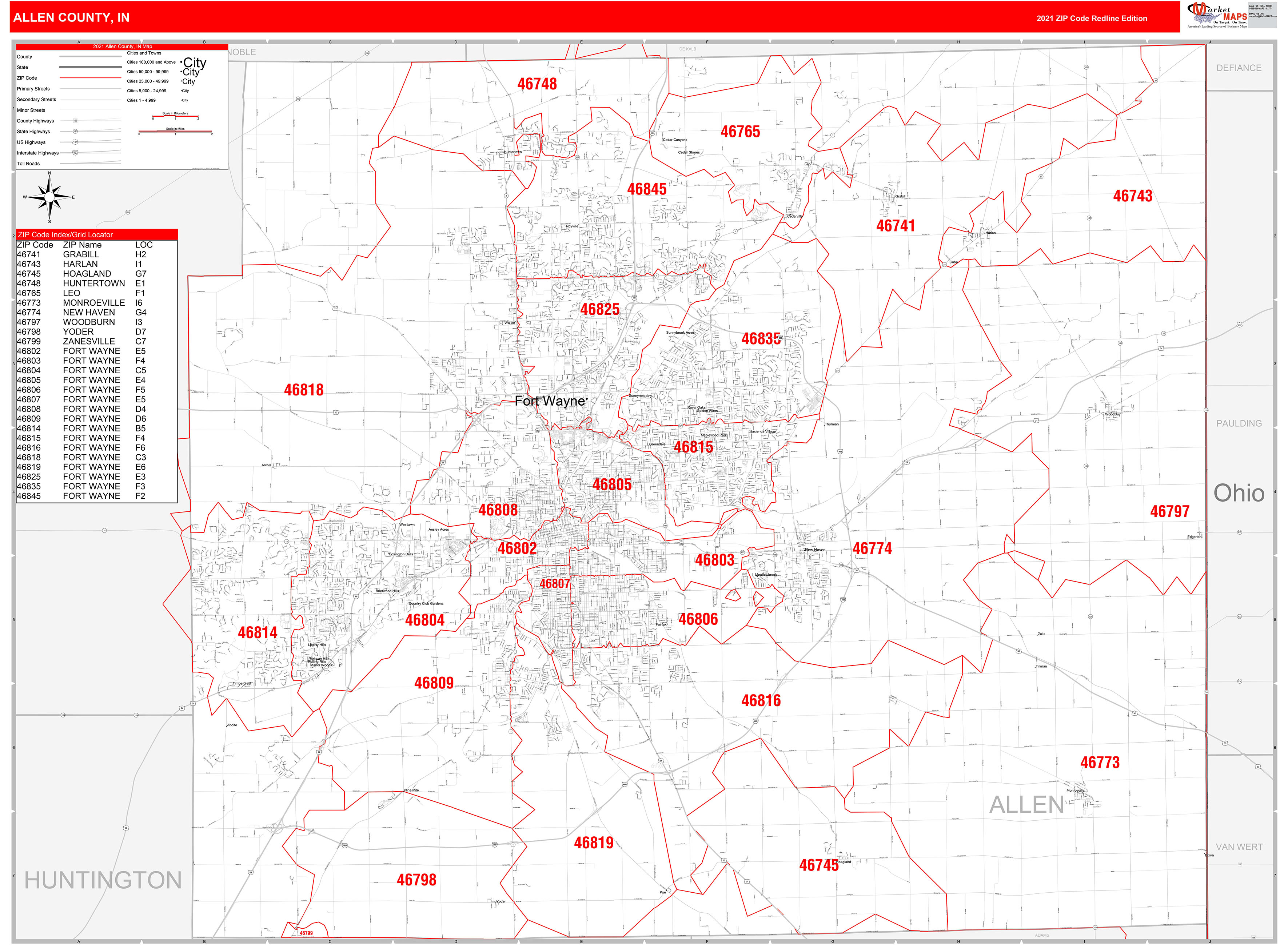 Allen County Indiana Zip Code Map