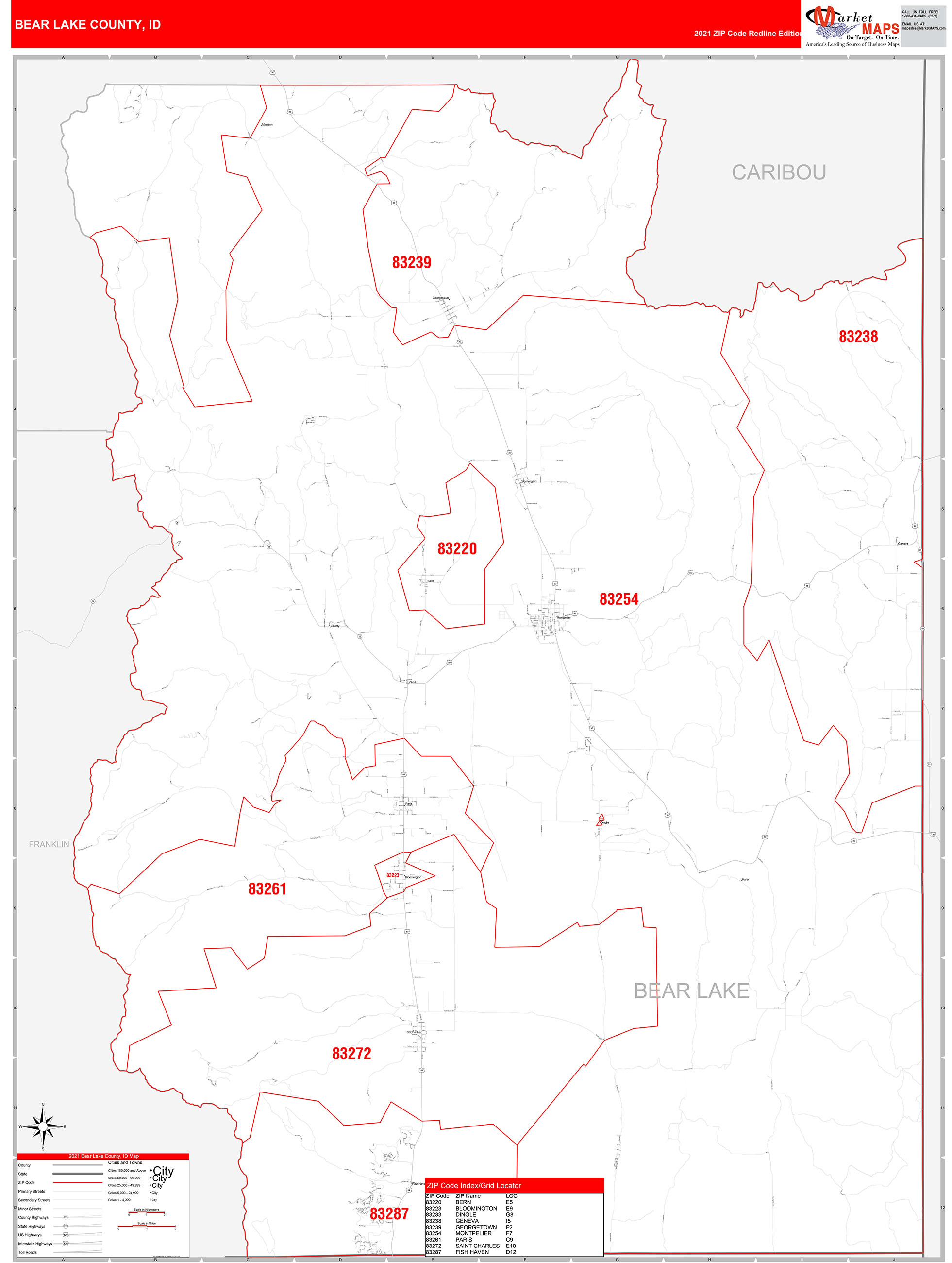 Bear Lake County, ID Zip Code Wall Map Red Line Style by MarketMAPS ...