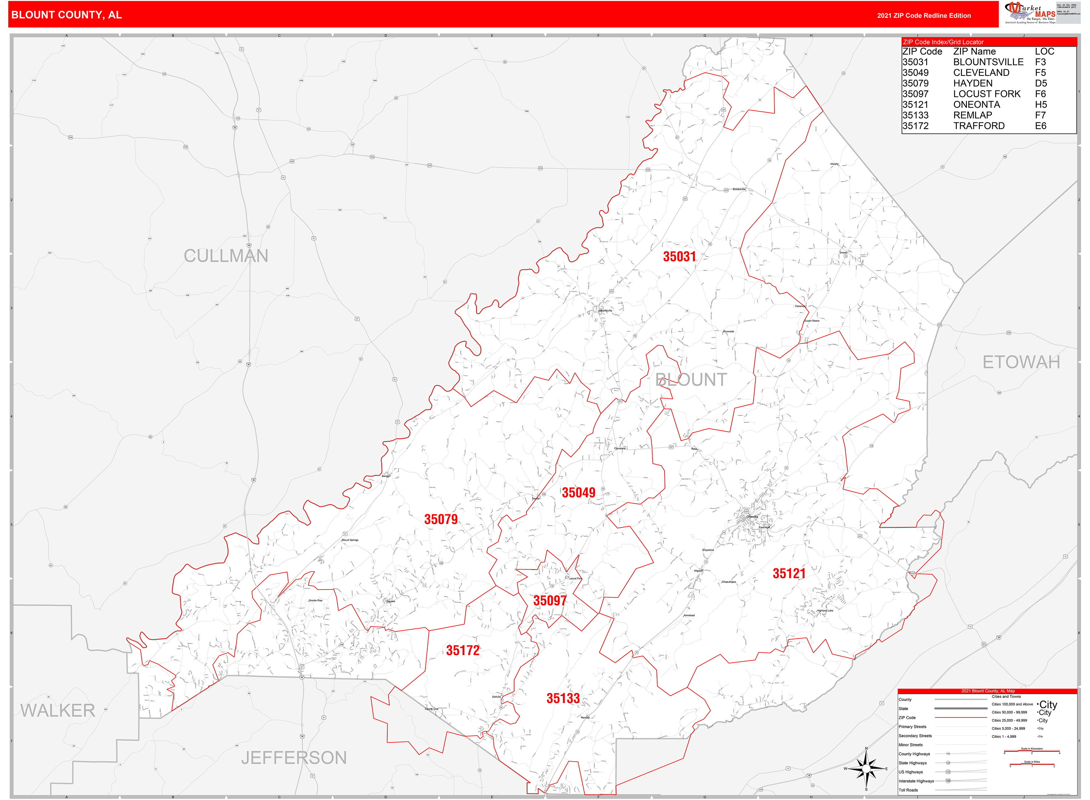 Blount County Al Zip Code Wall Map Red Line Style By Marketmaps Mapsales