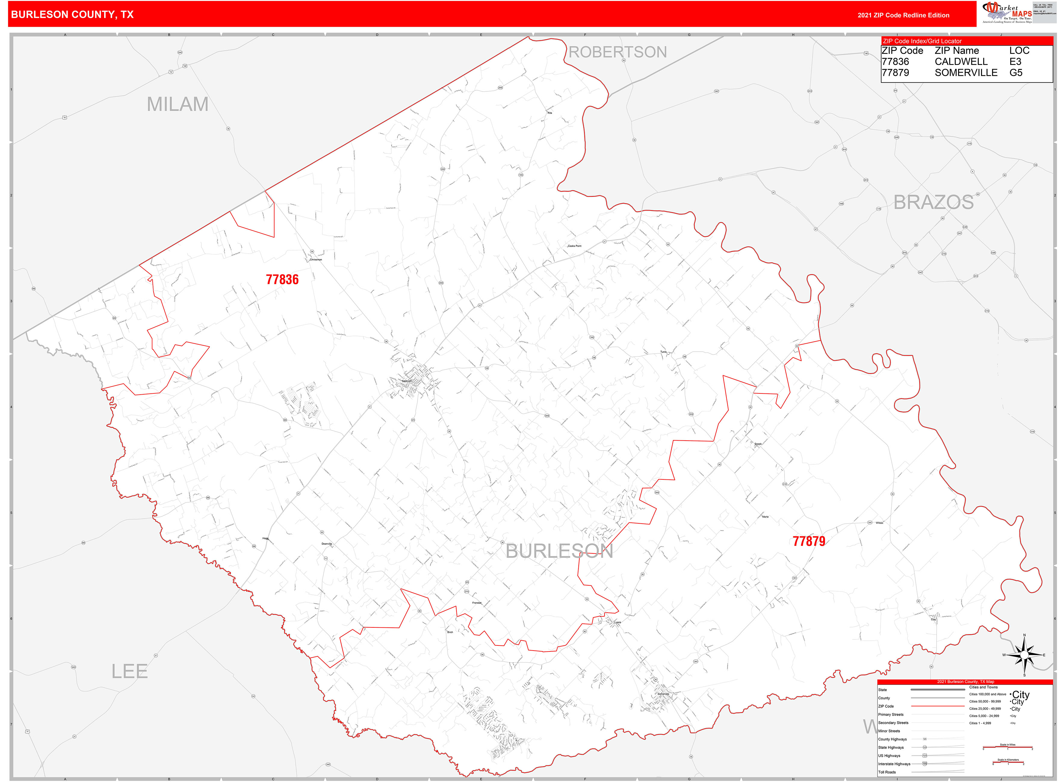 Burleson County Tx Zip Code Wall Map Red Line Style By Marketmaps Mapsales 7791