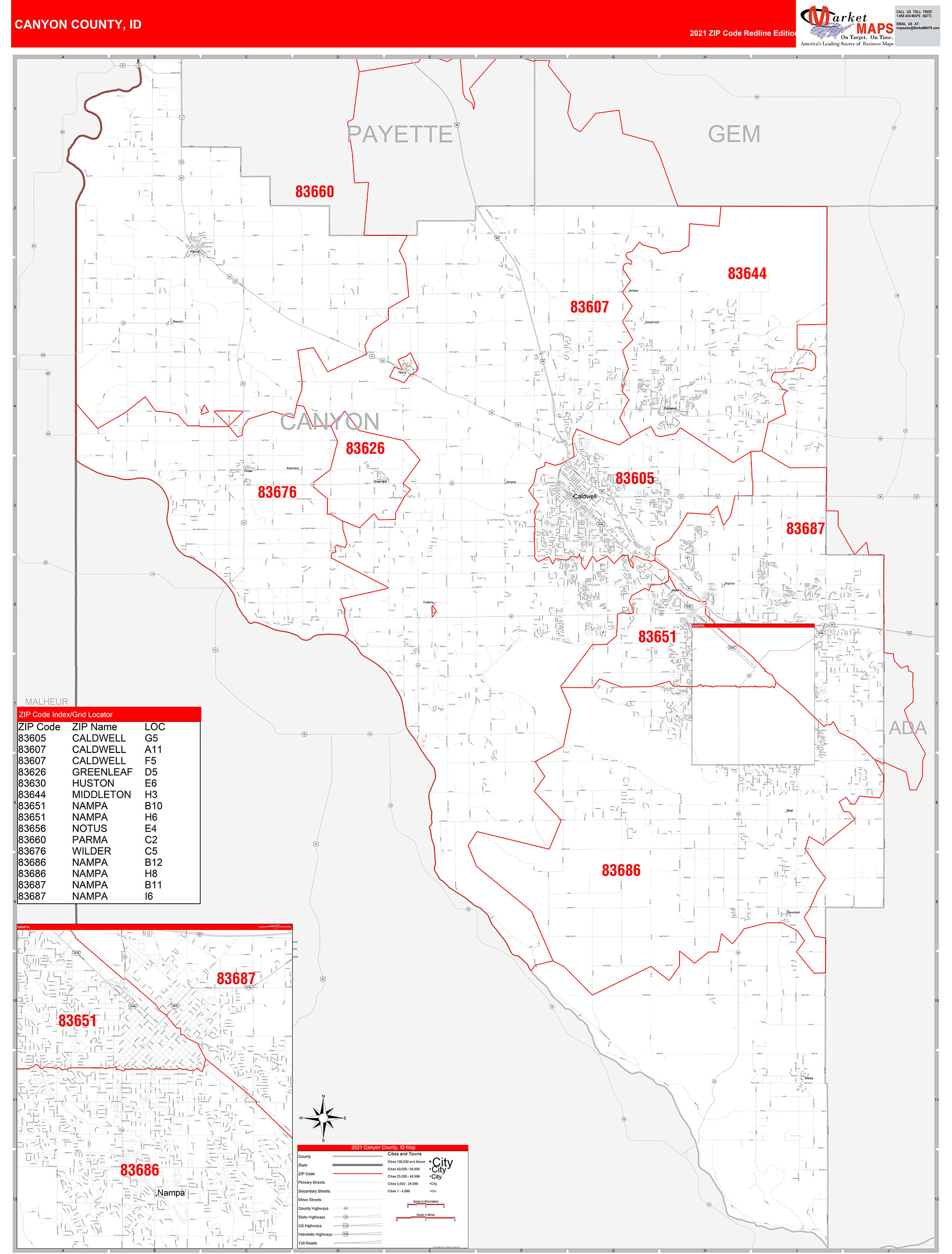 Canyon County Id Zip Code Wall Map Red Line Style By Marketmaps Mapsales 5791