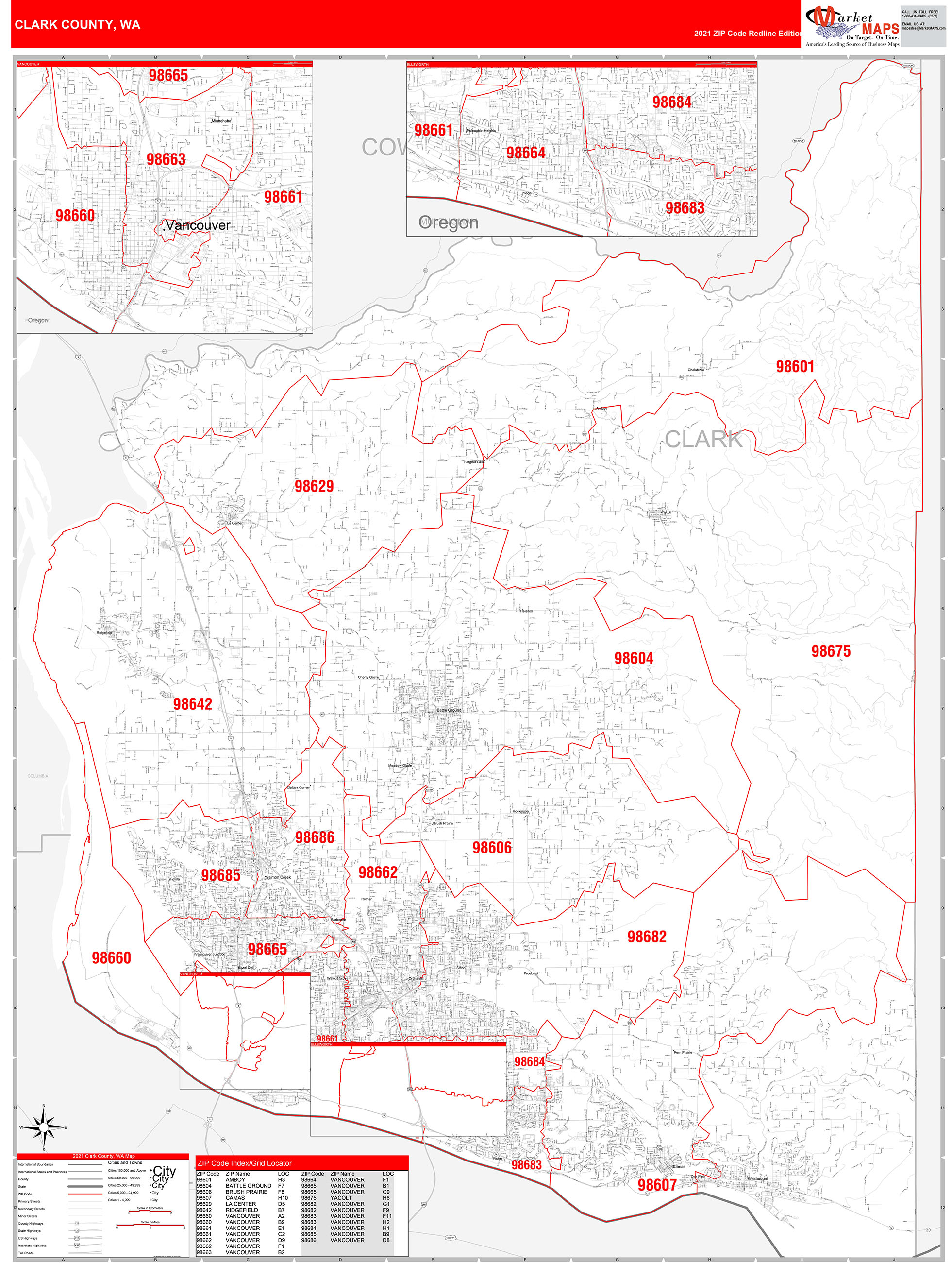 Clark County Wa Zip Code Wall Map Red Line Style By Marketmaps Mapsales