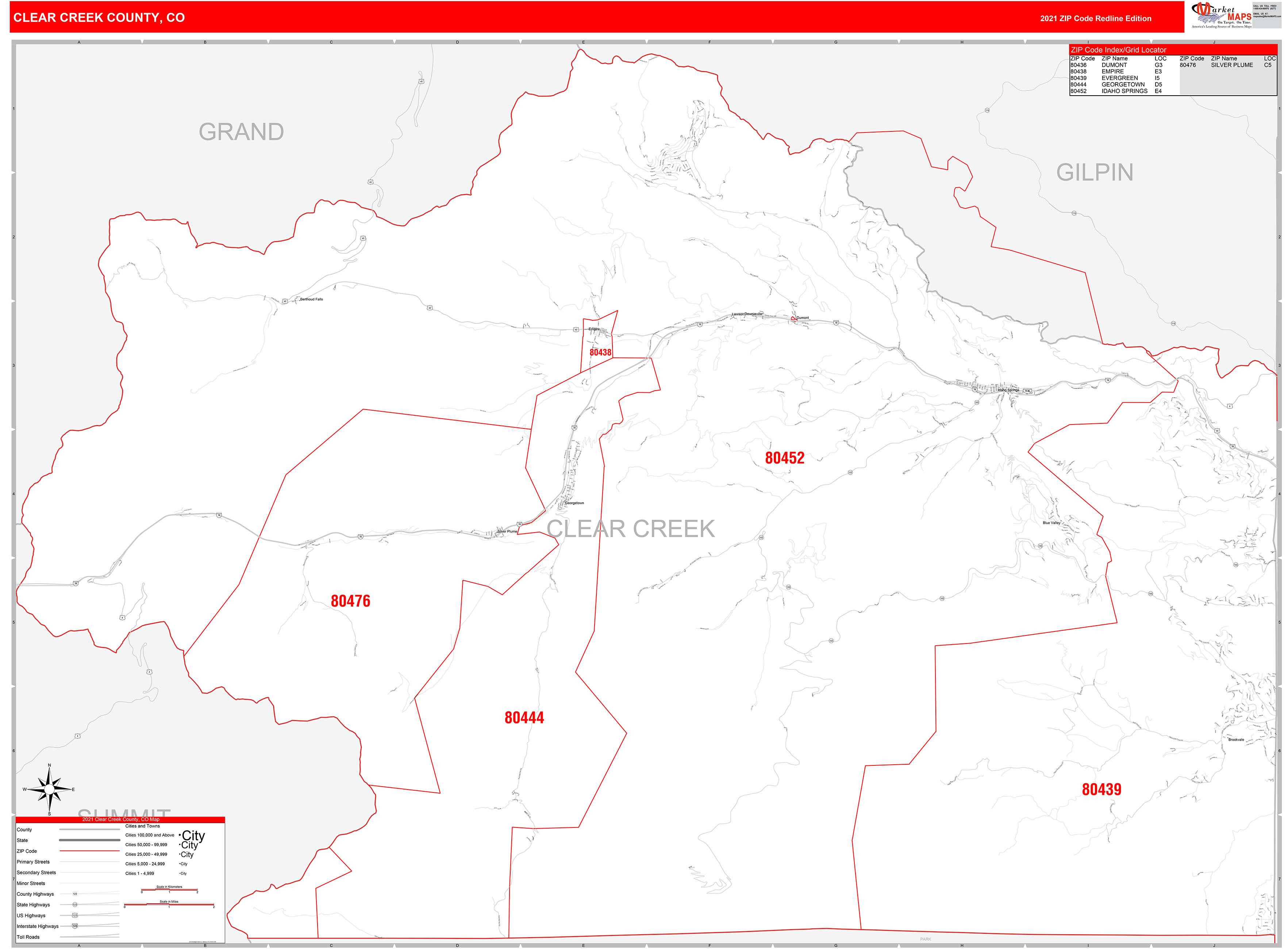 Clear Creek County, CO Zip Code Wall Map Red Line Style by MarketMAPS ...