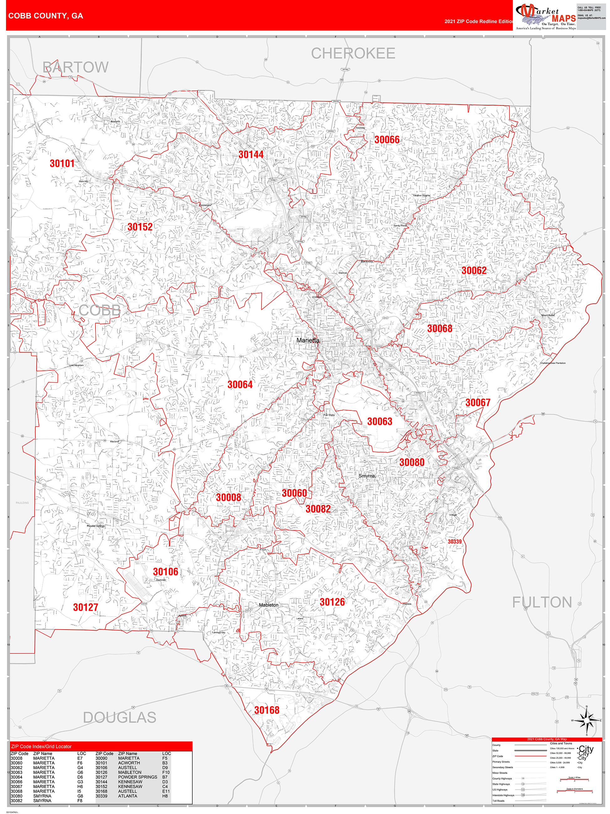 Georgia Zip Code Wall Map Red Line Style By Marketmap 8131