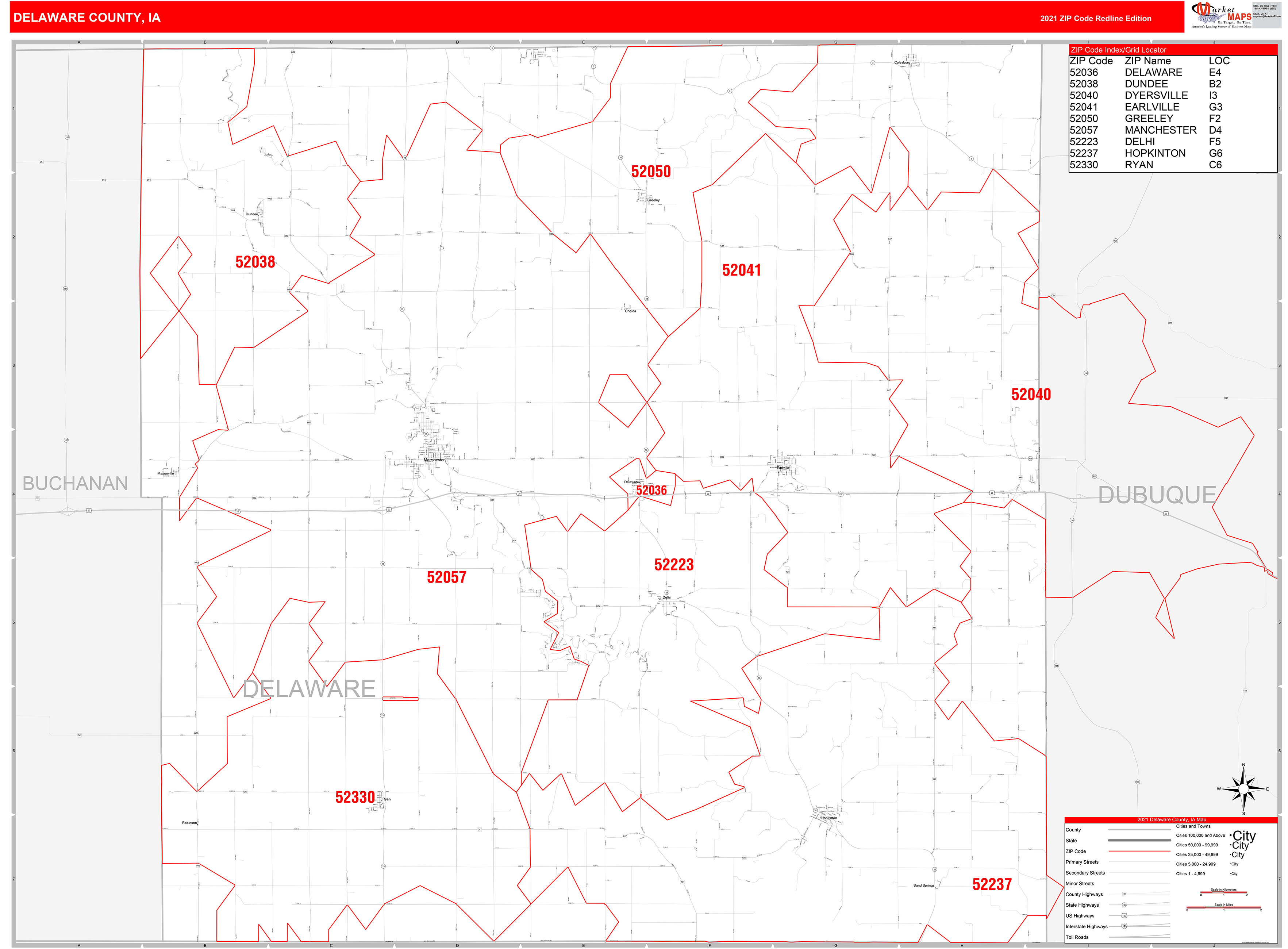 Delaware County IA Zip Code Wall Map Red Line Style By MarketMAPS   Delaware IA 