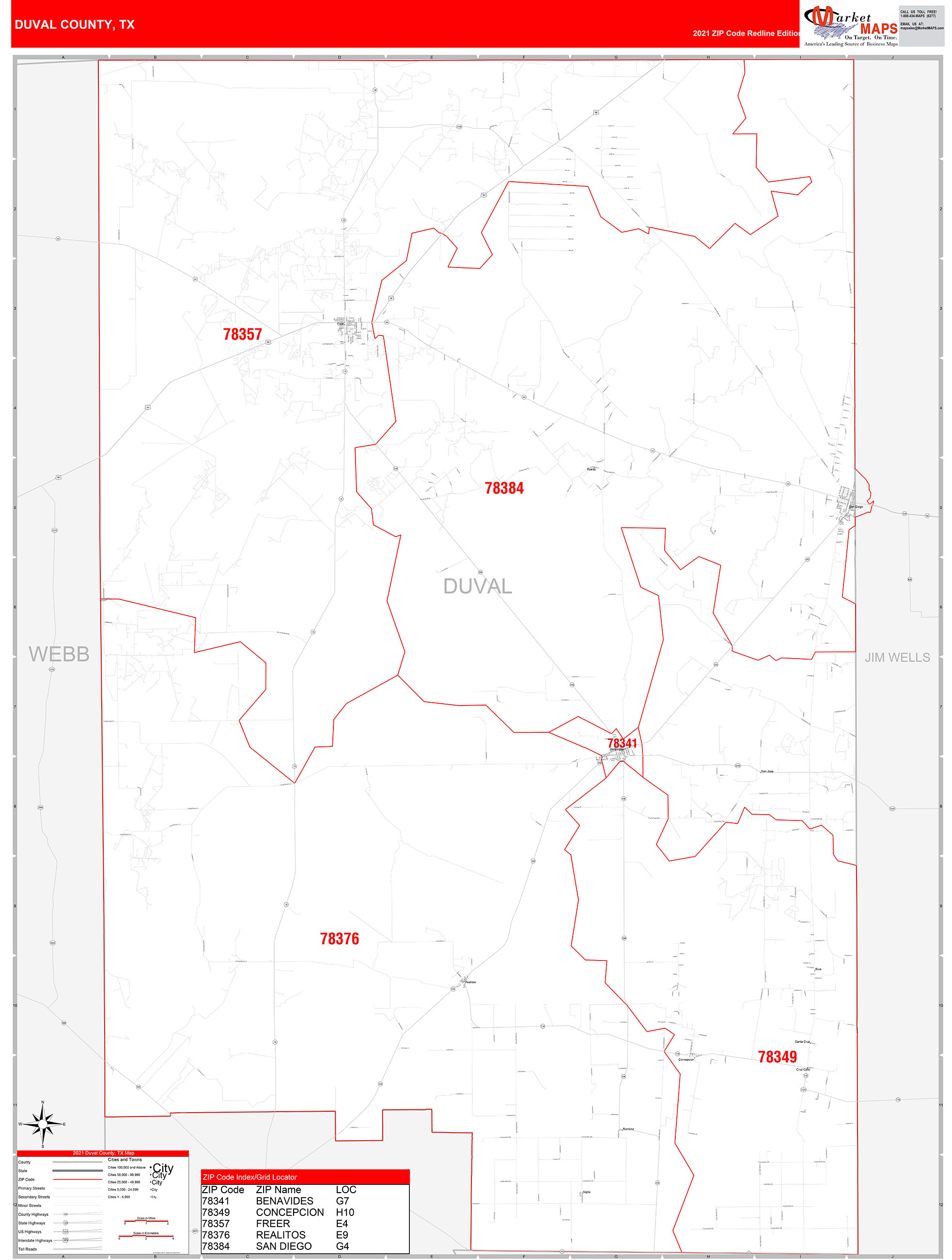 Duval County Tx Zip Code Wall Map Red Line Style By Marketmaps Mapsales 3197