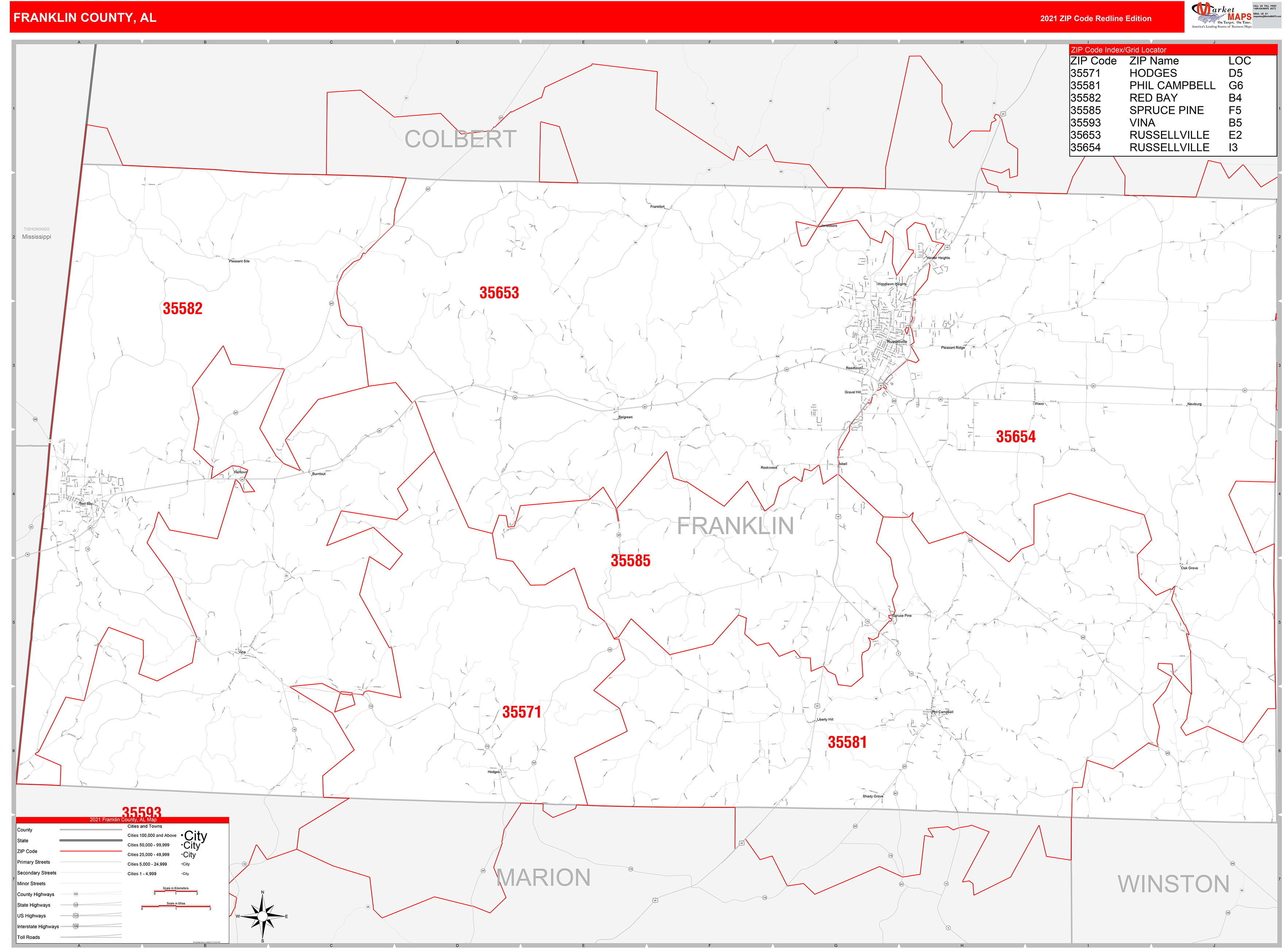 Franklin County Al Zip Code Wall Map Red Line Style By Marketmaps Mapsales 9510